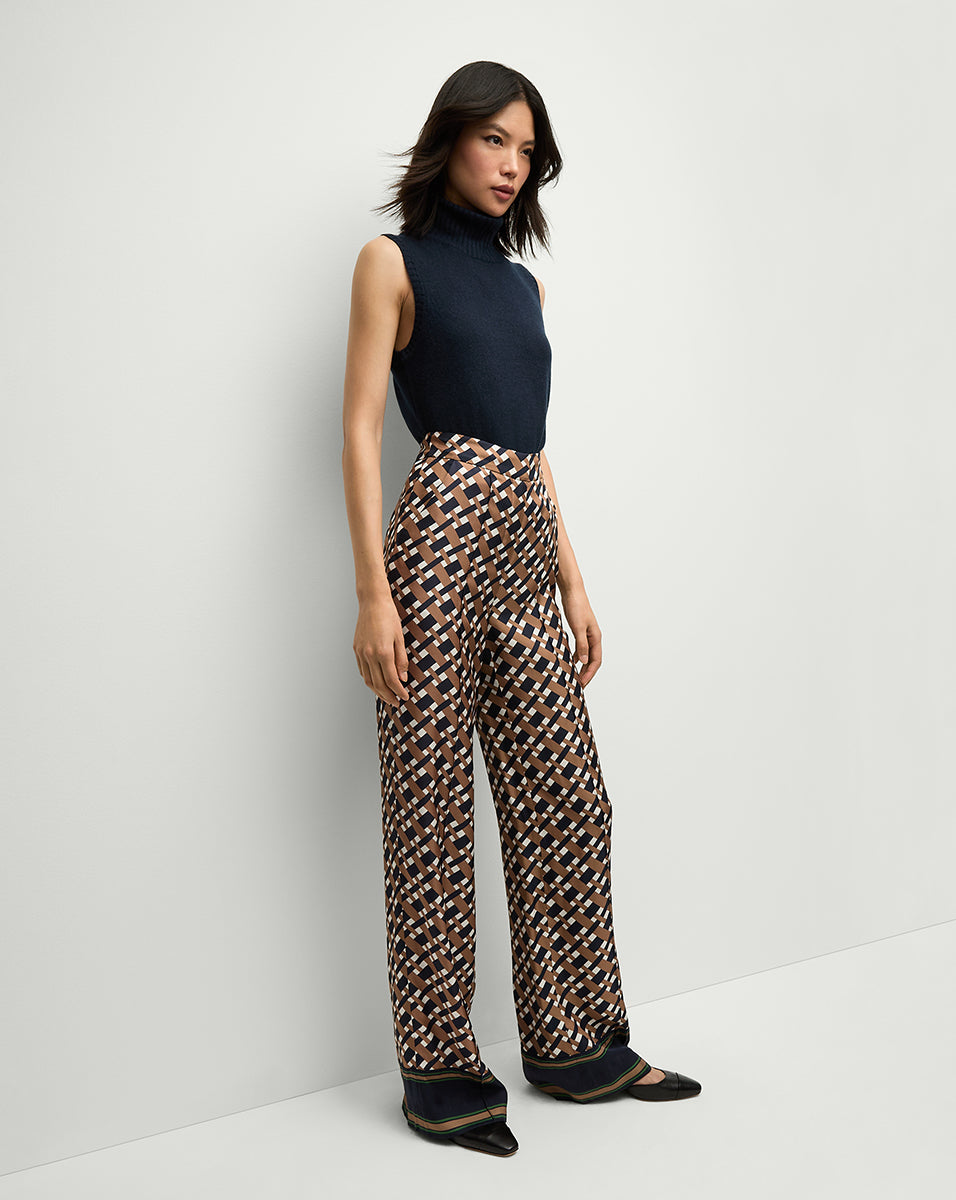 Silk Wide-Leg Pants with Basketweave Print | Edia Pant