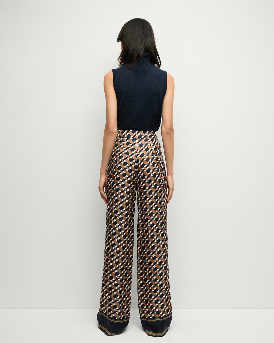 Silk Wide-Leg Pants with Basketweave Print | Edia Pant