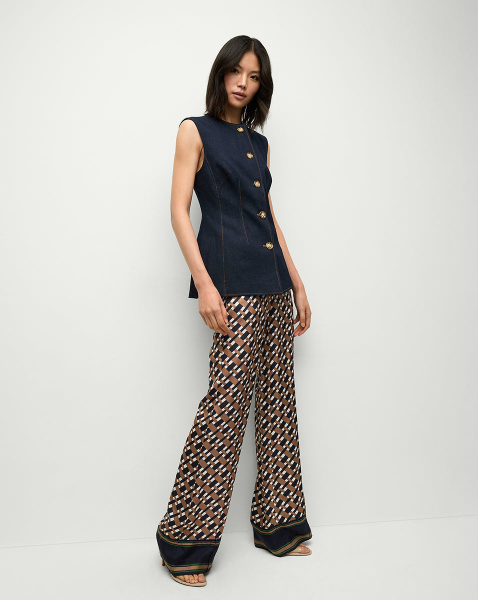 Silk Wide-Leg Pants with Basketweave Print | Edia Pant