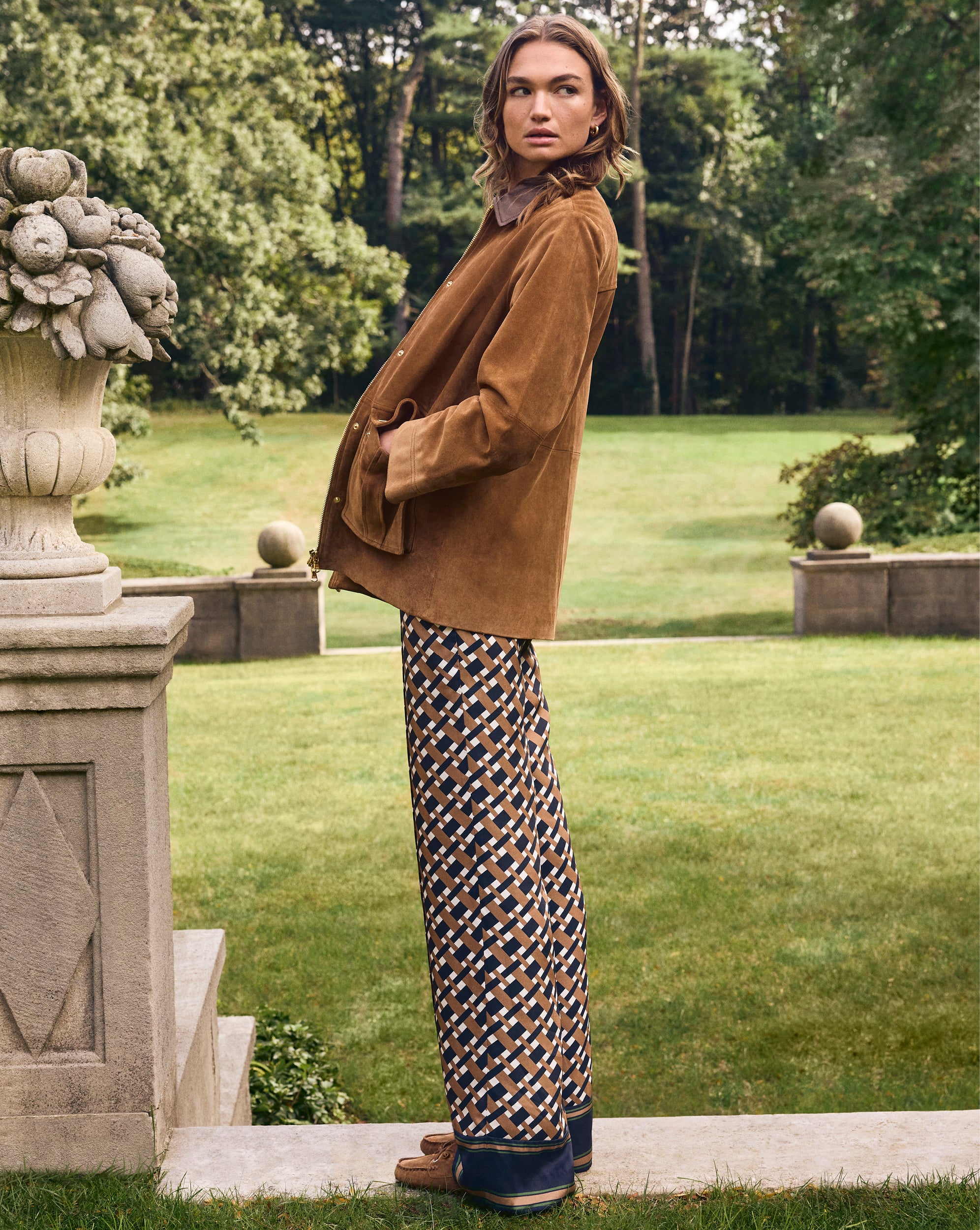 Silk Wide-Leg Pants with Basketweave Print | Edia Pant