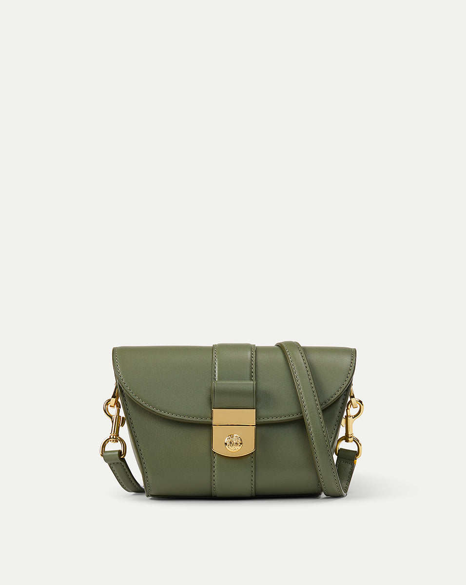 Leather Shoulder Bag with Crest Lock Closure | Small Crest Lock Trap
