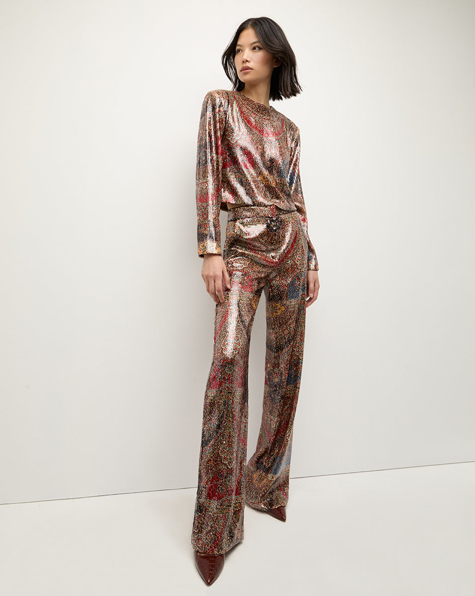 High-Waisted Sequin Wide-Leg Pants for Women | Tonelli