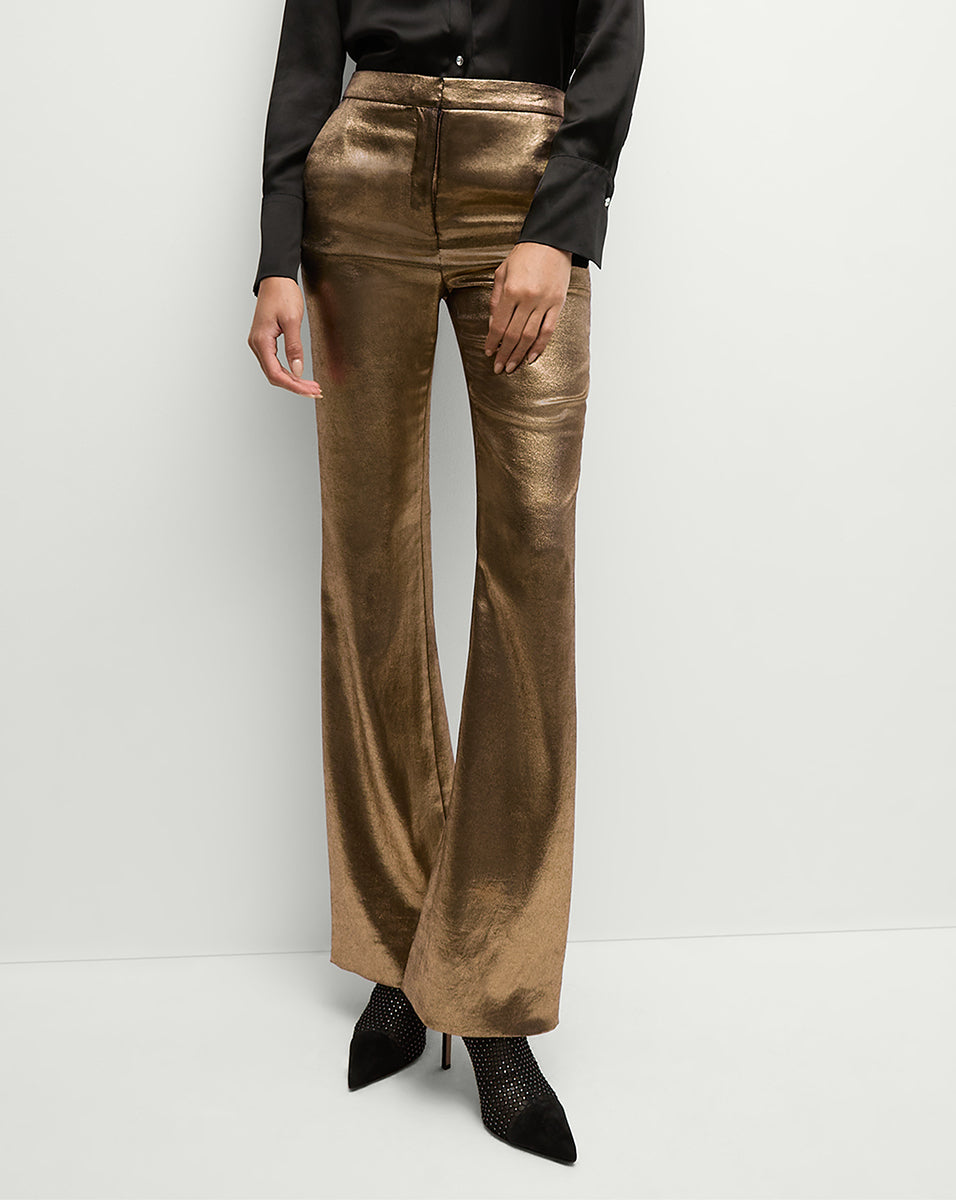 High-Waisted Flare Pants in Metallic Gold | Gracie Pant