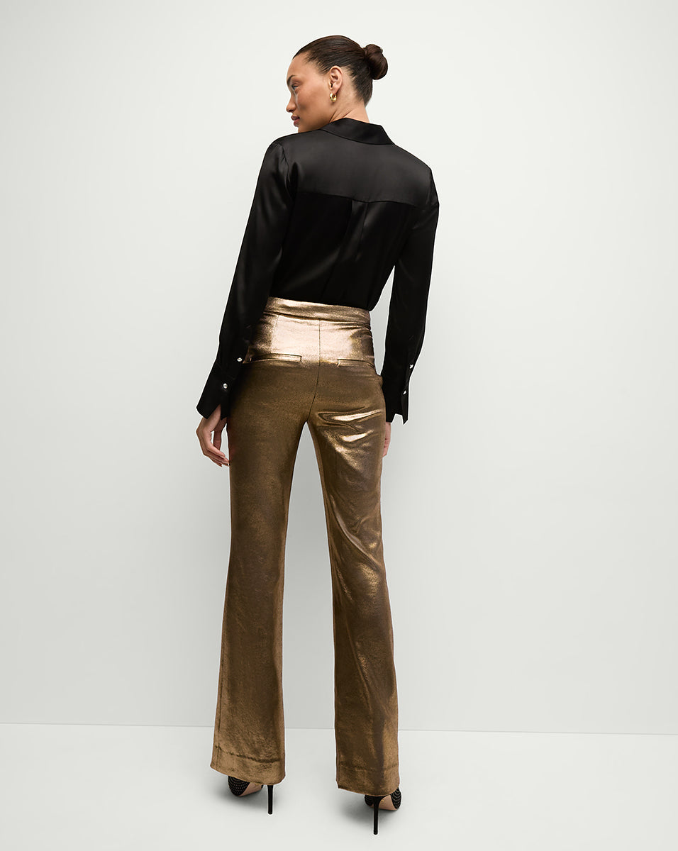 High-Waisted Flare Pants in Metallic Gold | Gracie Pant