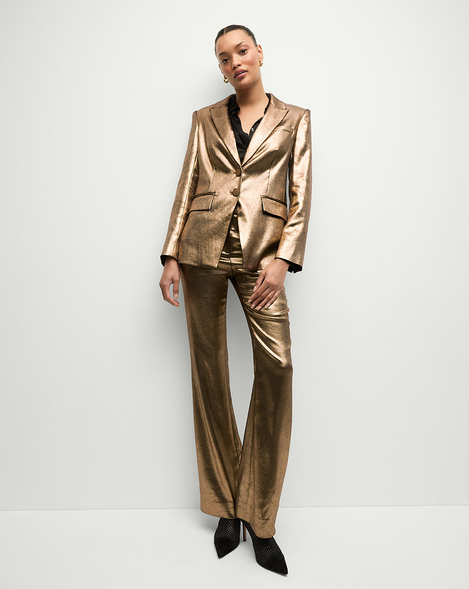 High-Waisted Flare Pants in Metallic Gold | Gracie Pant