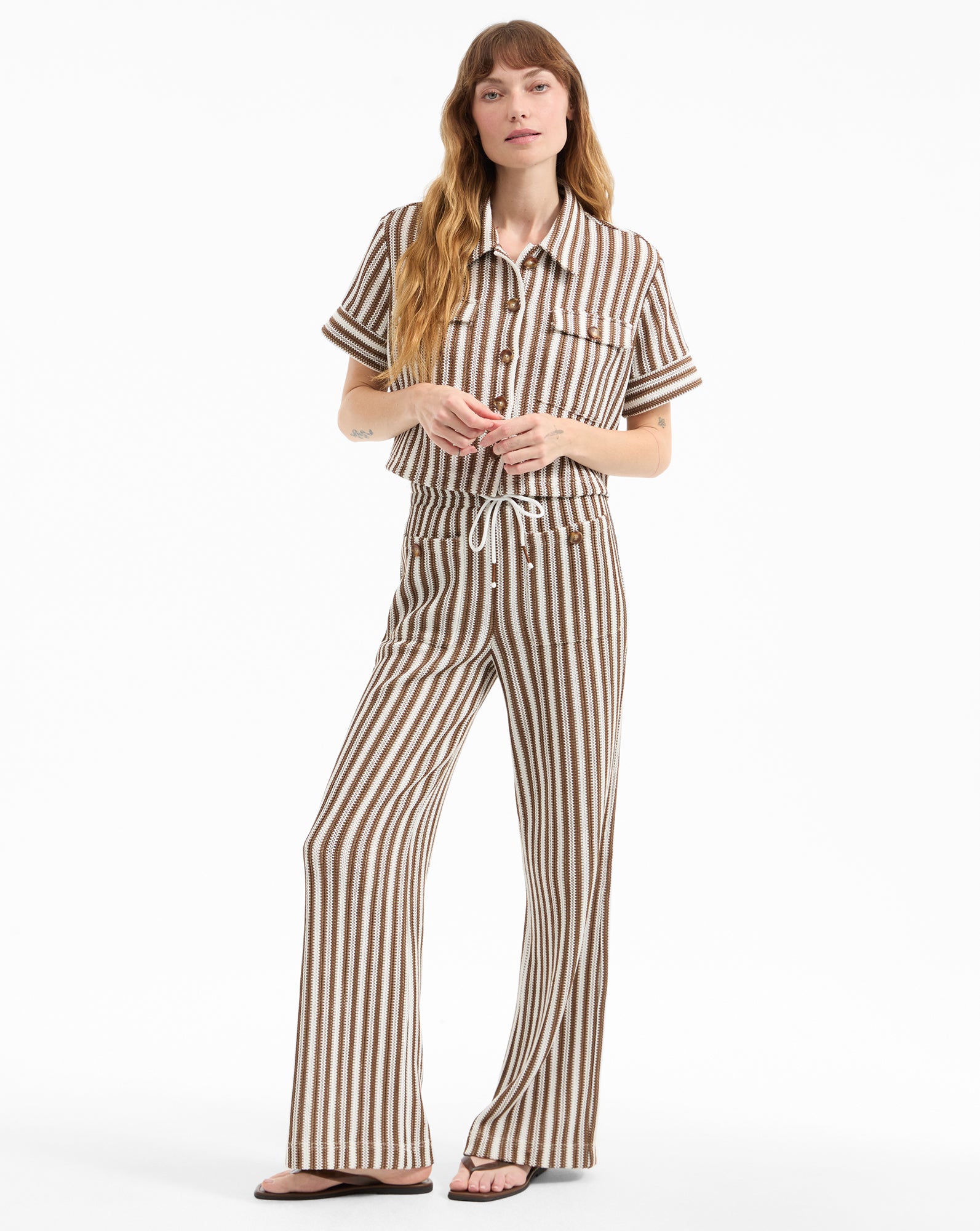 Striped Knit Pants with Elastic Waist & Patch Pockets | Zosia