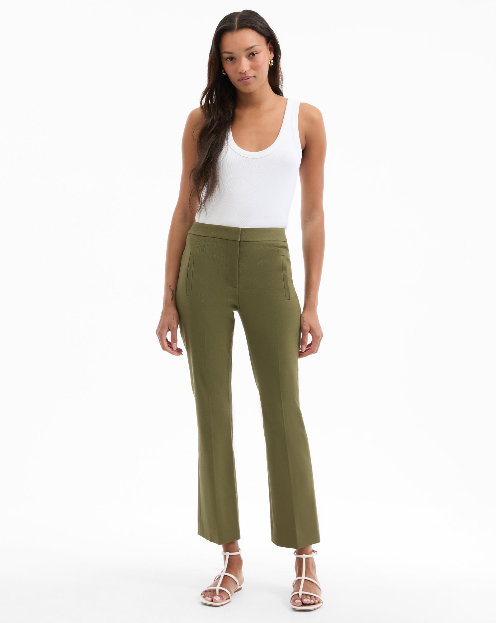 Kick-Flare High-Waisted Pants in Army Green | Arte Pant