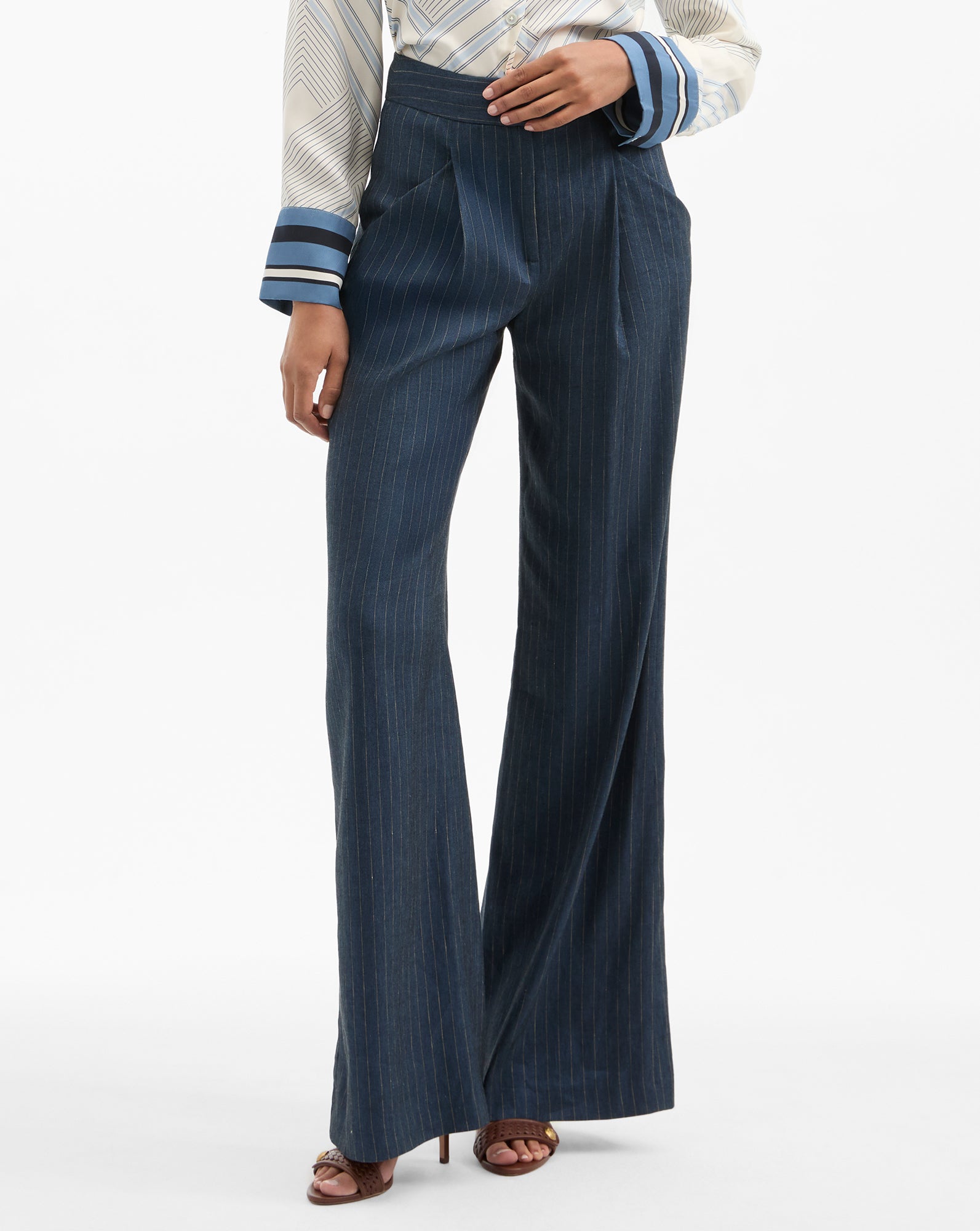 High-Waisted Wide-Leg Pinstripe Pants | Italian Linen | Rimini