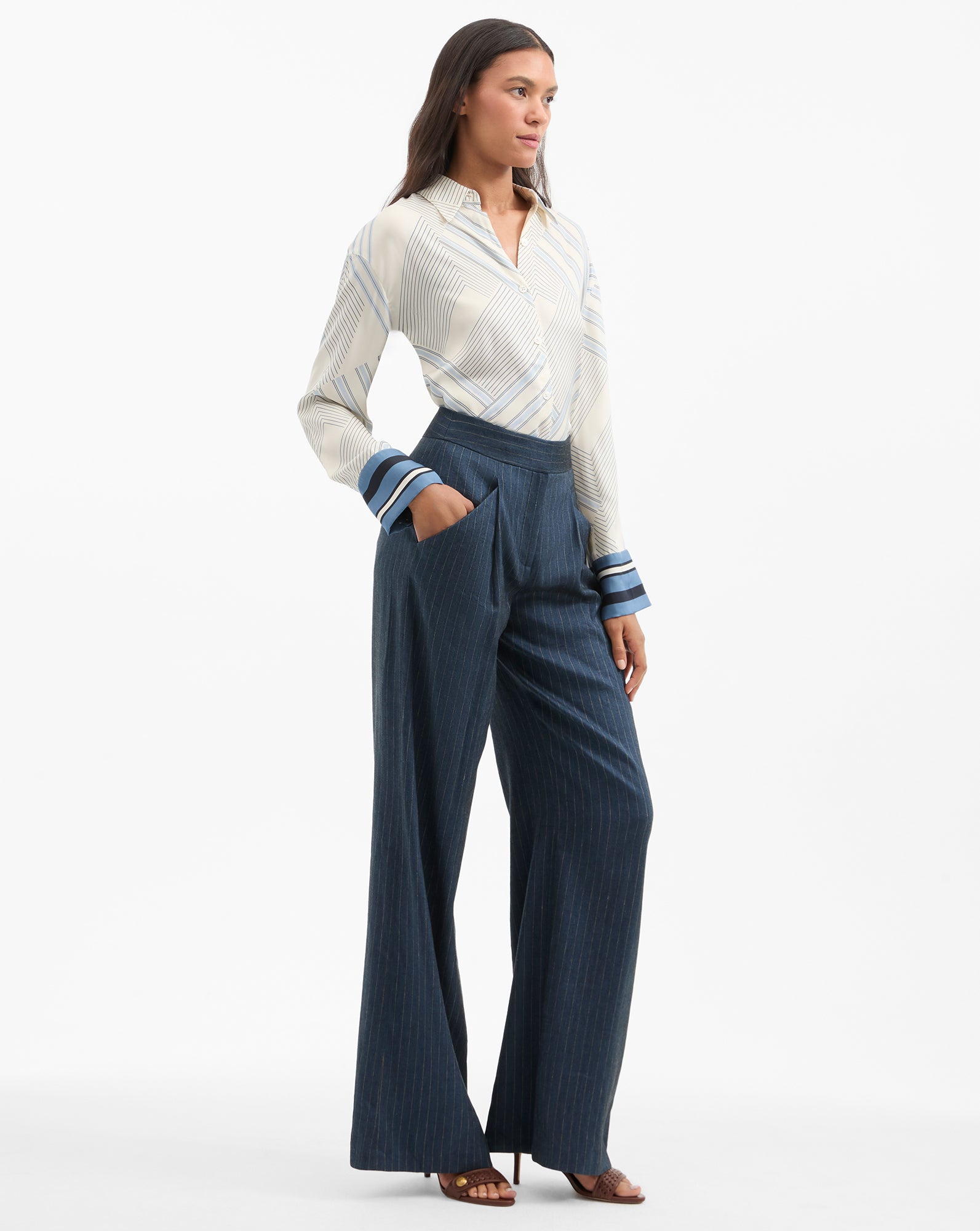 High-Waisted Wide-Leg Pinstripe Pants | Italian Linen | Rimini