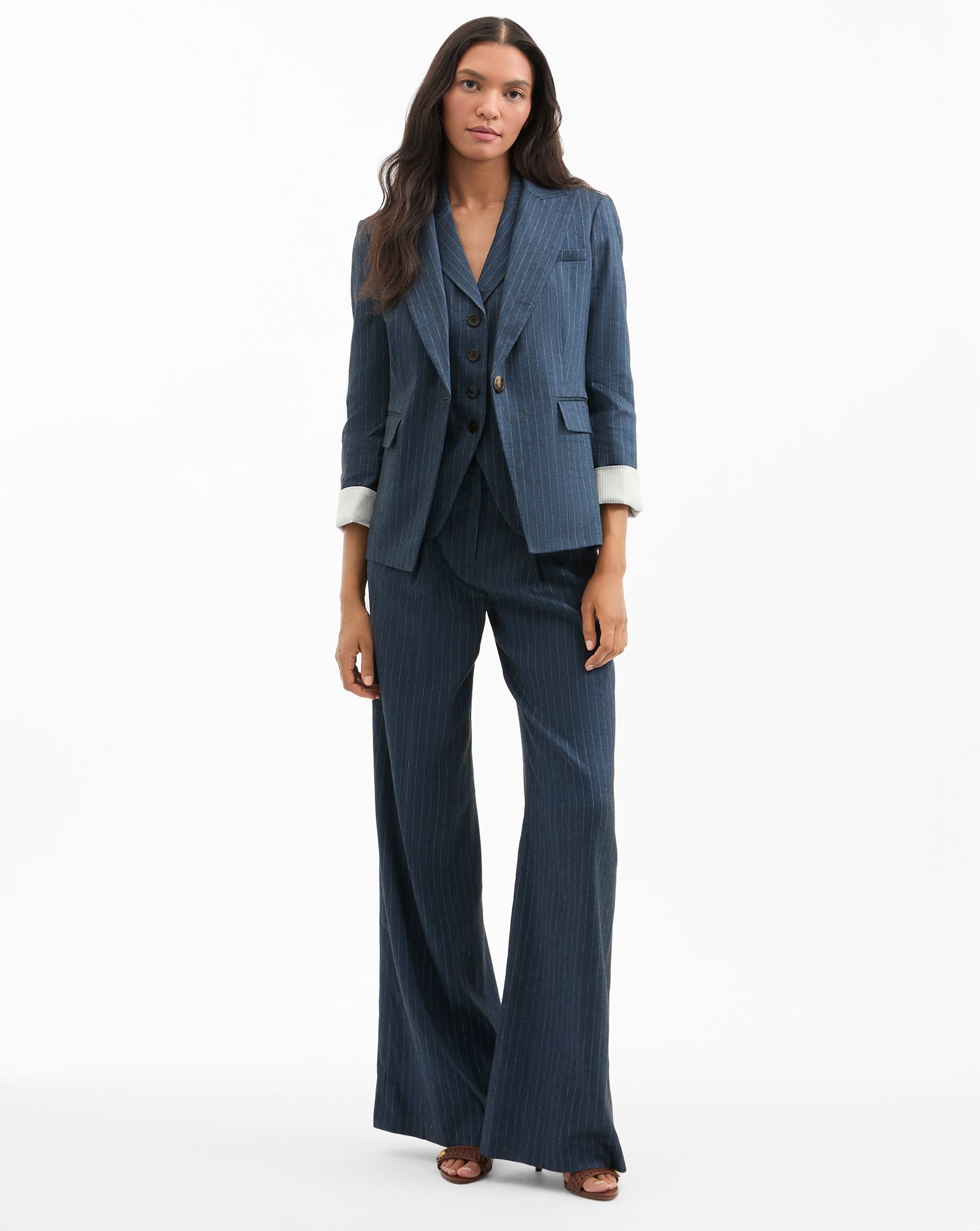 High-Waisted Wide-Leg Pinstripe Pants | Italian Linen | Rimini