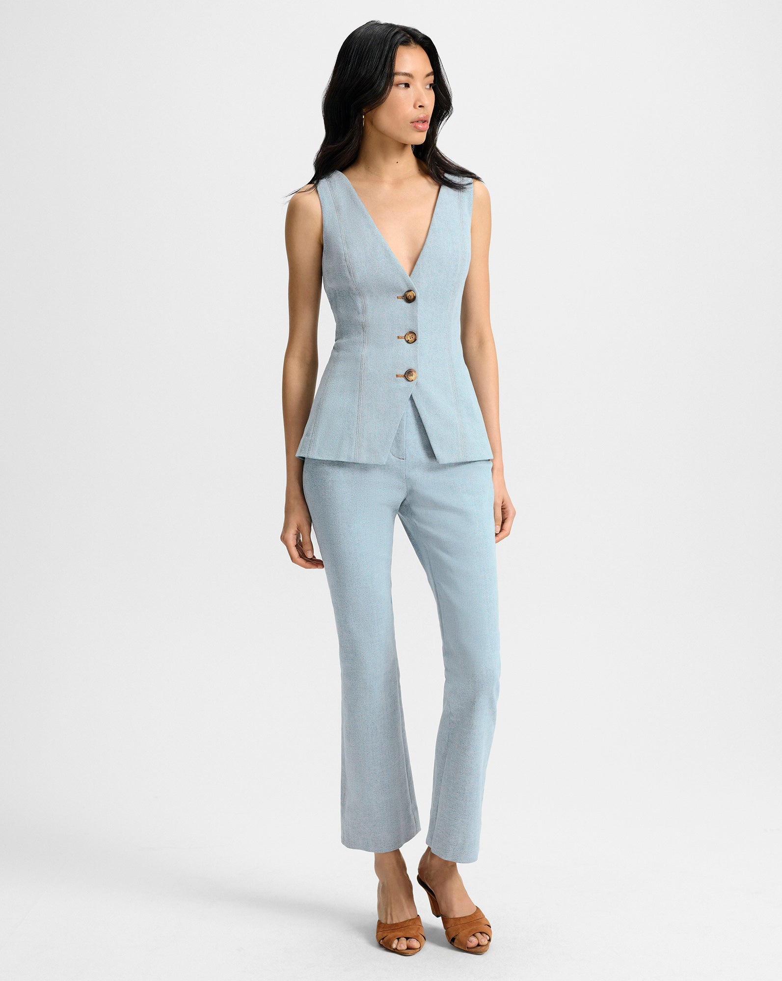 High-Waisted Slim Fit Denim Pants with Flared Hem | Hawthorne