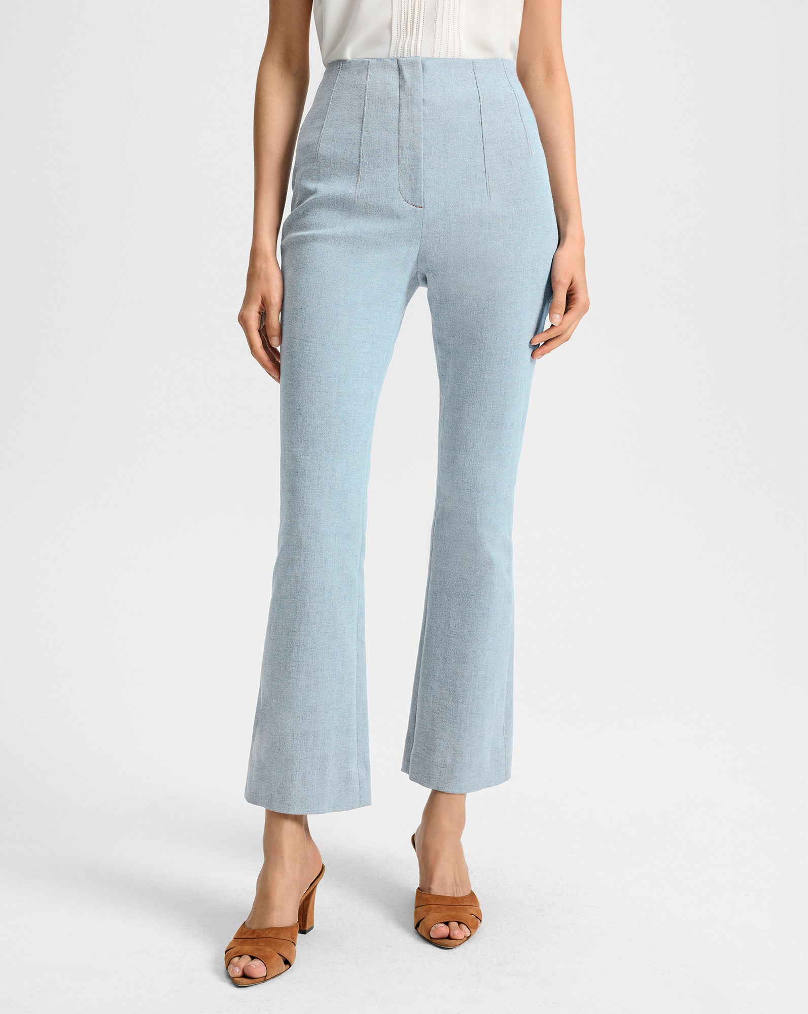High-Waisted Slim Fit Denim Pants with Flared Hem | Hawthorne