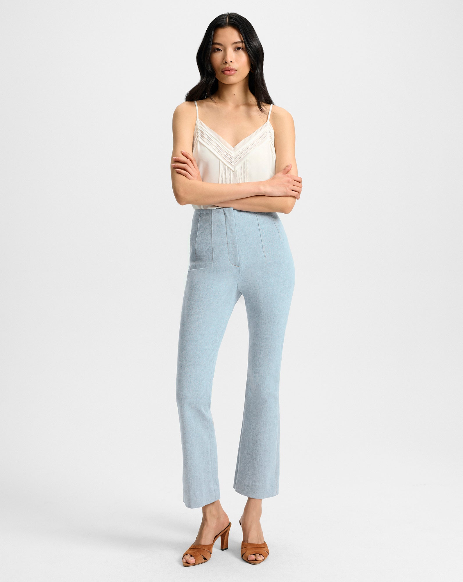 High-Waisted Slim Fit Denim Pants with Flared Hem | Hawthorne