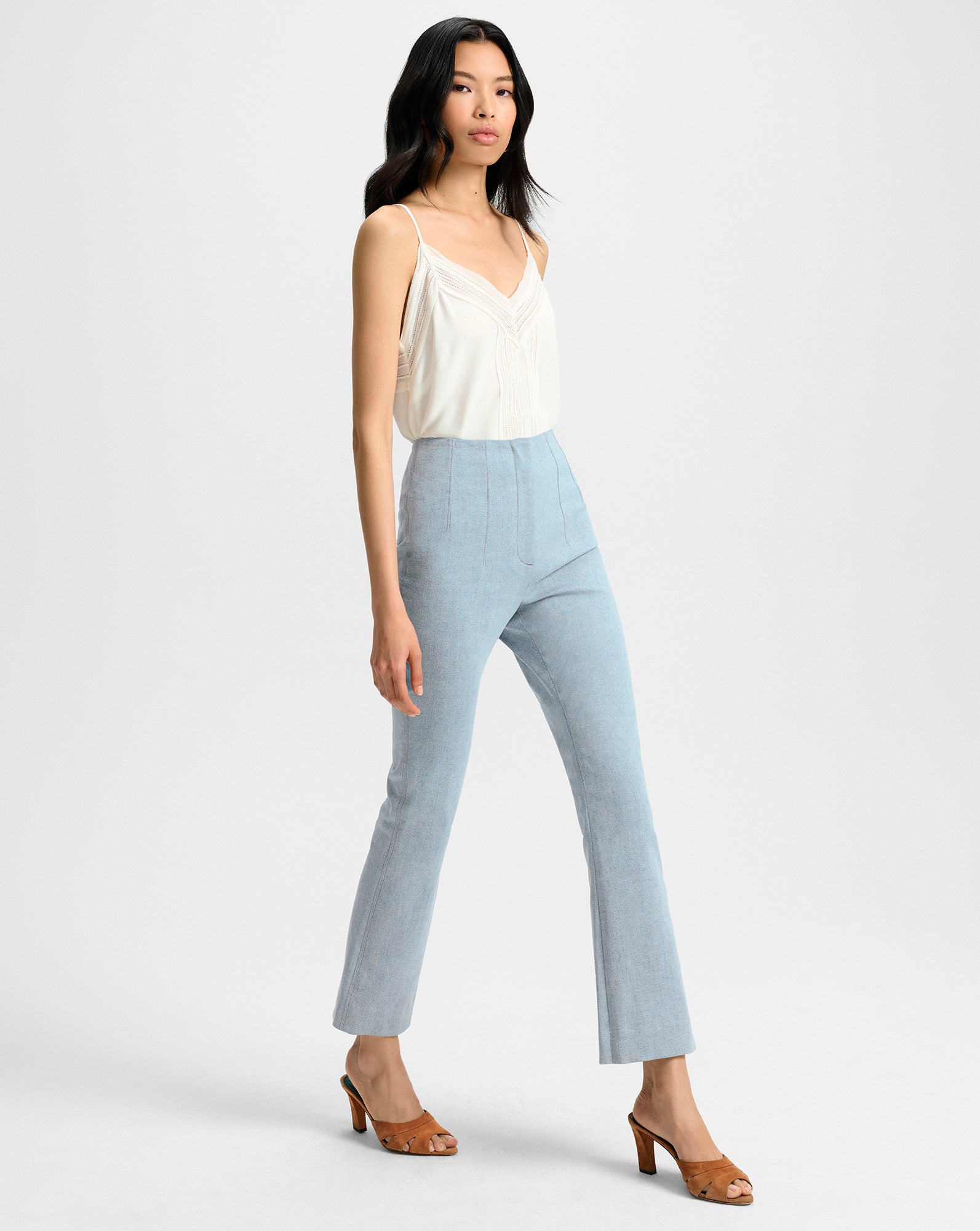 High-Waisted Slim Fit Denim Pants with Flared Hem | Hawthorne