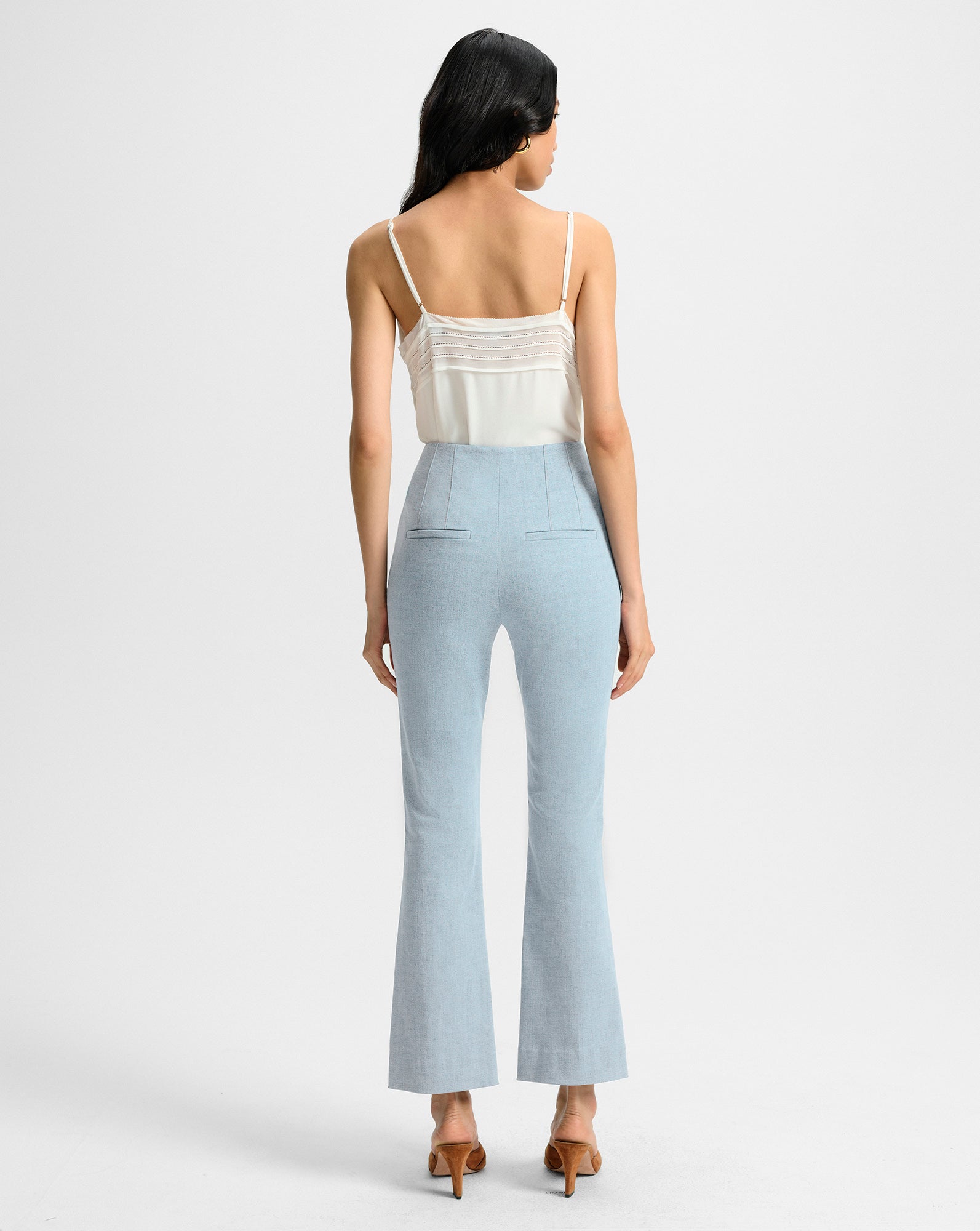 High-Waisted Slim Fit Denim Pants with Flared Hem | Hawthorne