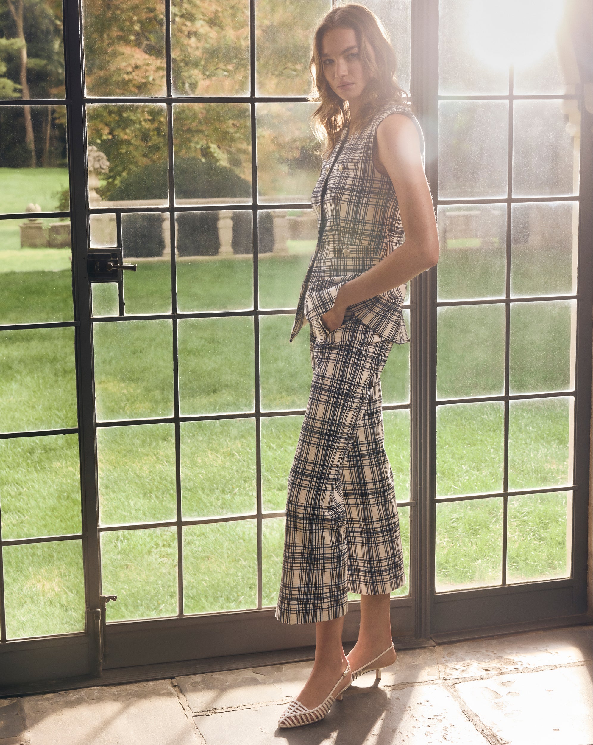 High-Rise Wide-Leg Plaid Pants for Women | Dova Pant