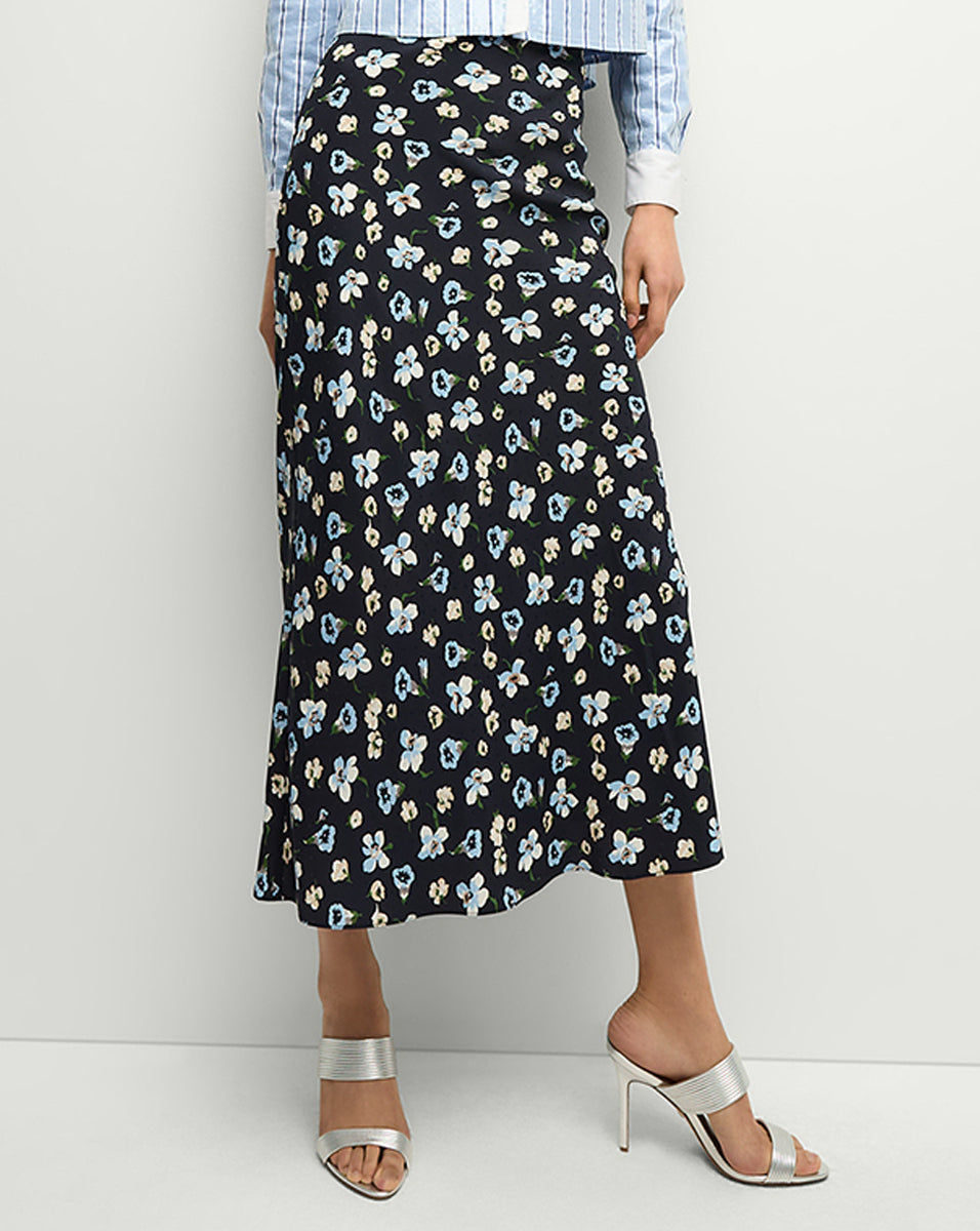 Stretch-Silk Floral Skirt with Zip Closure | Clover