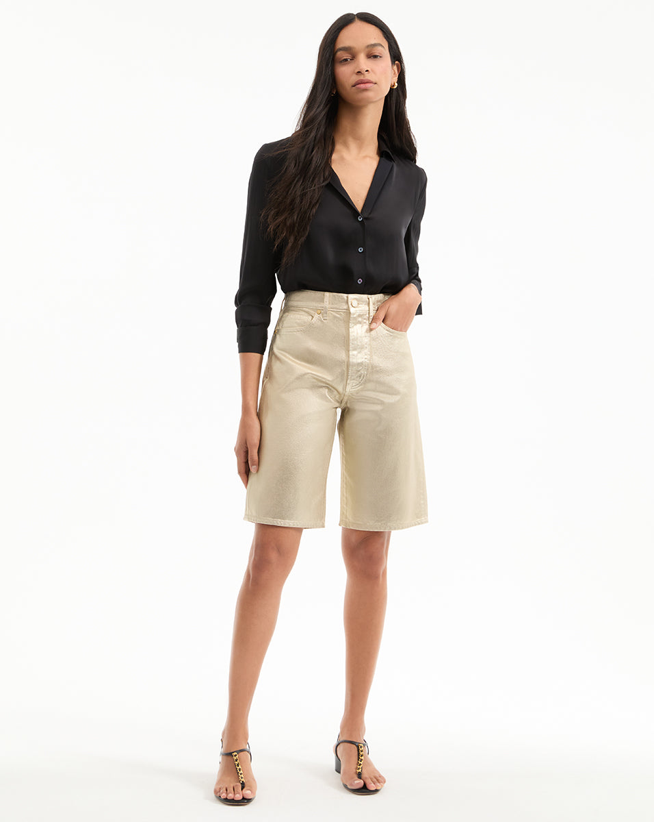 Gold Metallic High-Rise Denim Shorts | Charlotte Longline