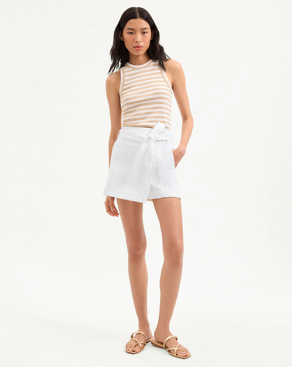 High-Waisted Cotton Wrap Skort with Belt & Pockets | Agee