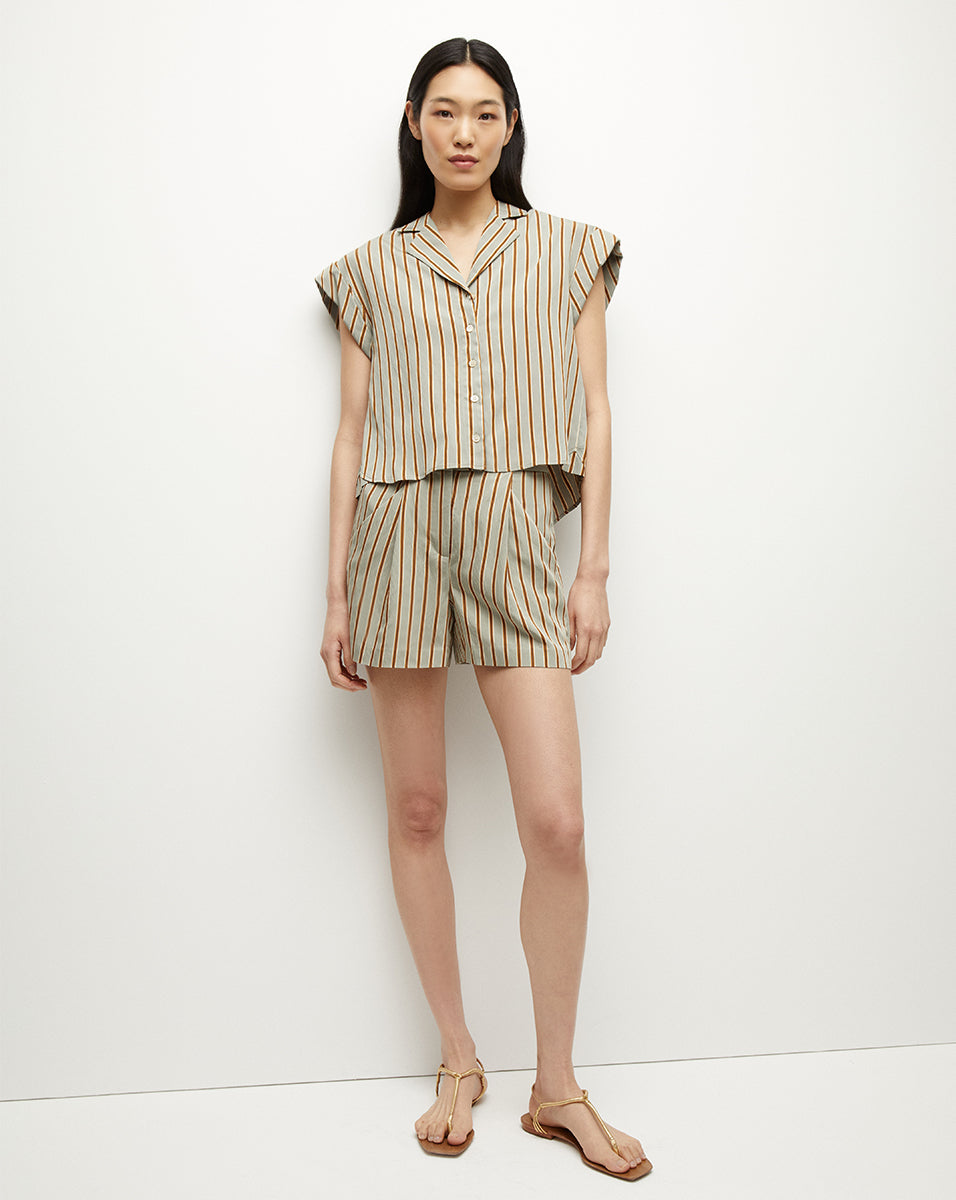 High-Waisted Striped Shorts with Elastic Waistband | Elbe