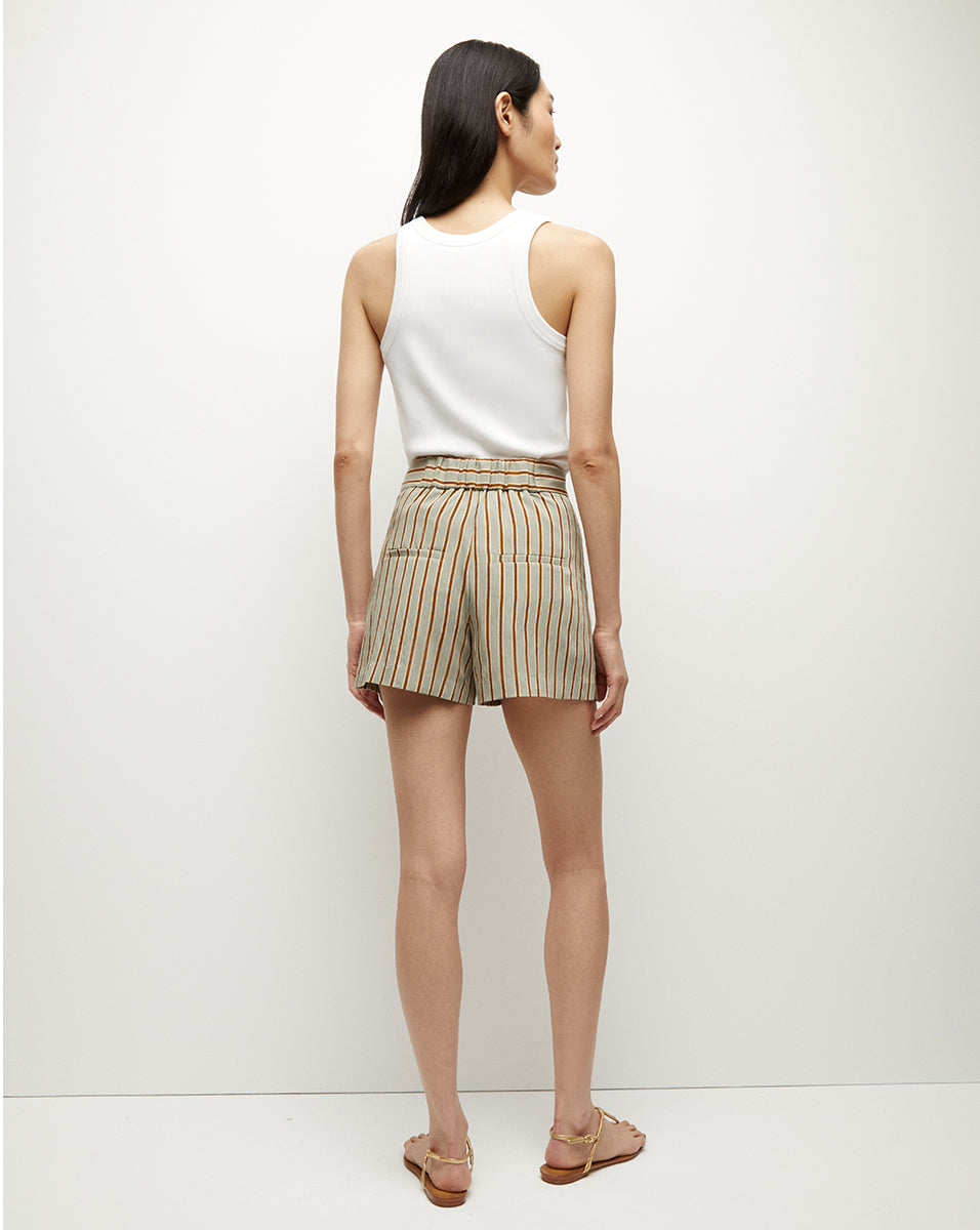 High-Waisted Striped Shorts with Elastic Waistband | Elbe
