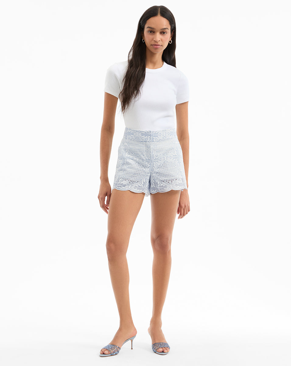 Eyelet Shorts for Women | Allen Stretch Cotton with Scalloped Hem