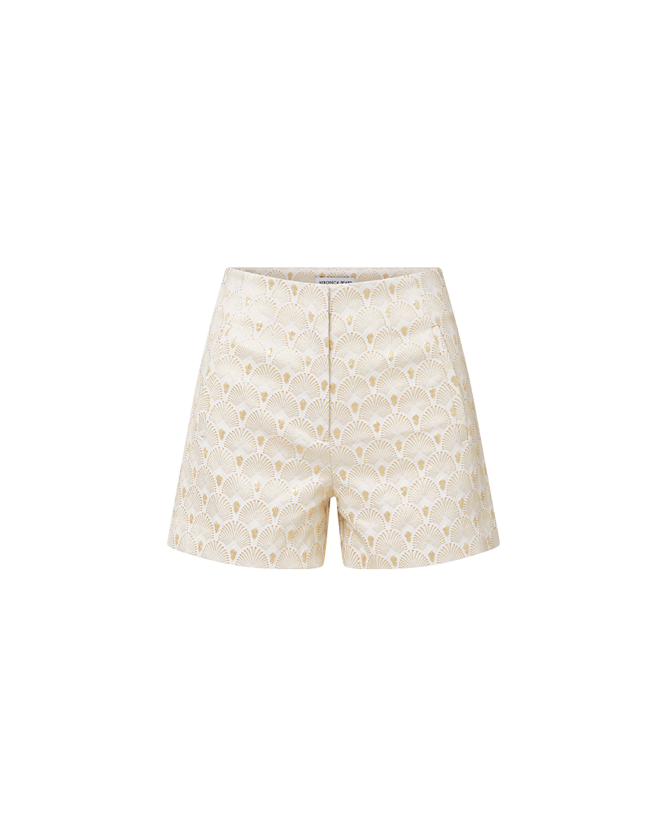 Gold-Print High Waist Shorts with Scallop Detail | Jazmin