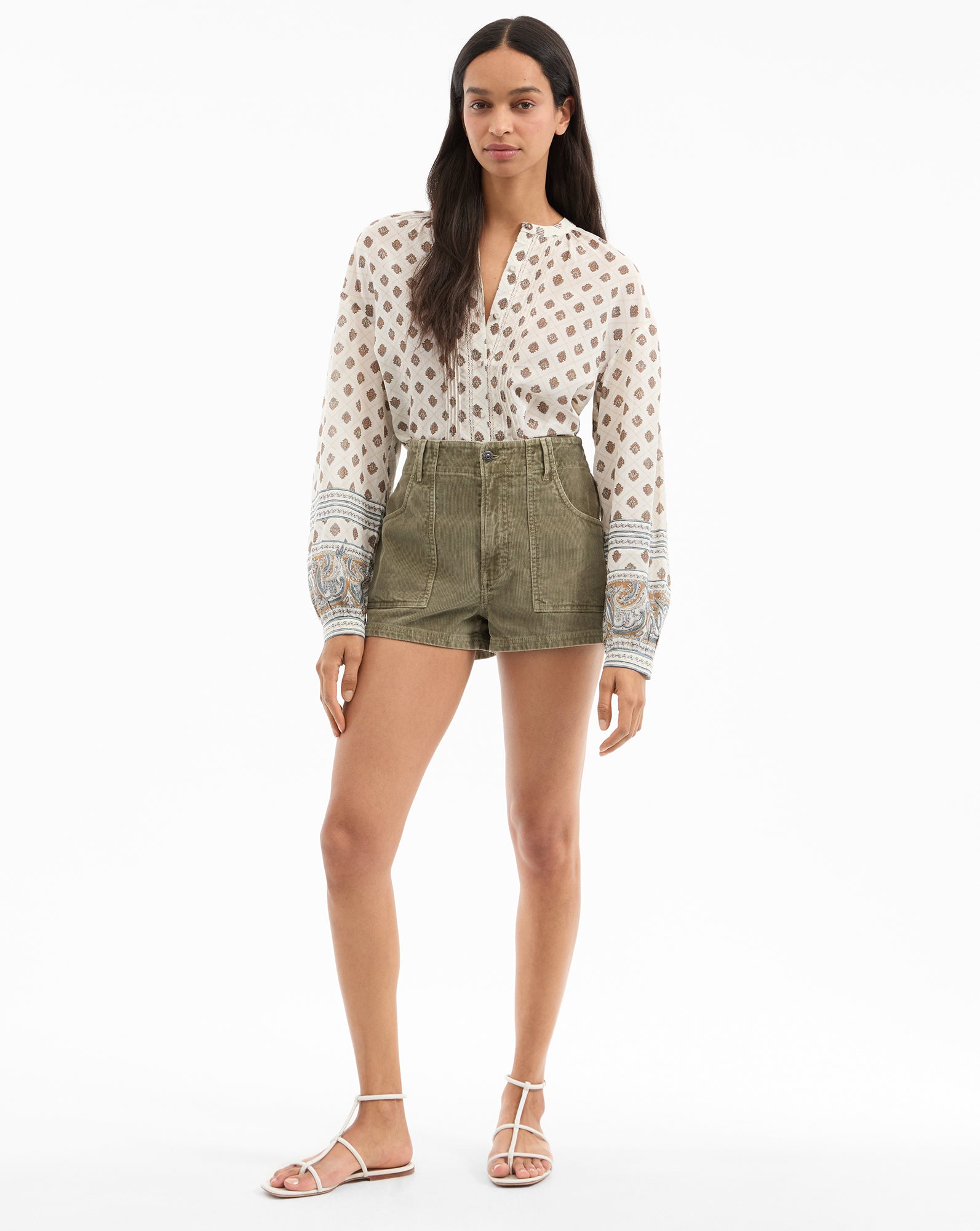 Women's Corduroy Shorts with Elastic Waist & Pockets | Sally A-Line