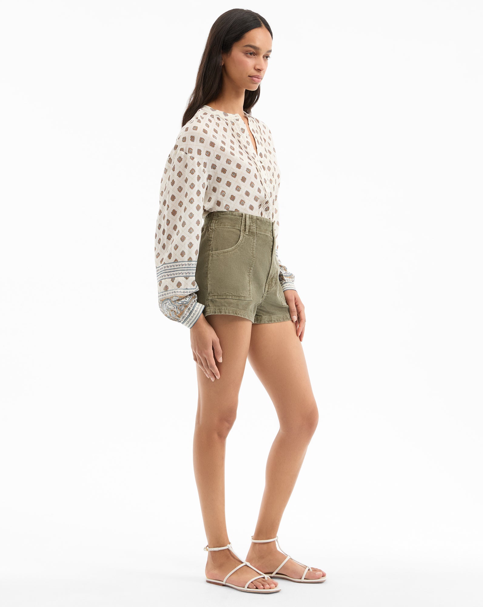 Women's Corduroy Shorts with Elastic Waist & Pockets | Sally A-Line