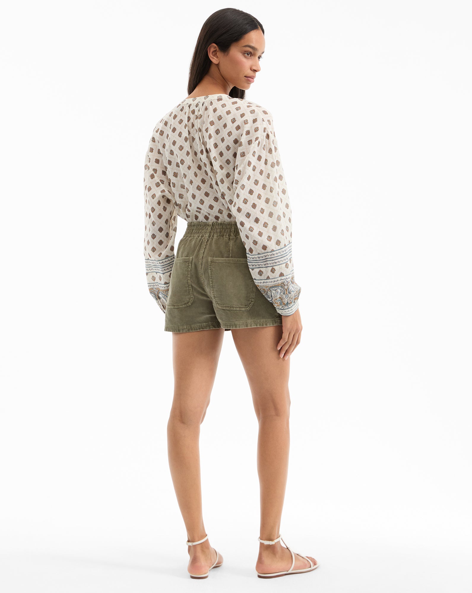 Women's Corduroy Shorts with Elastic Waist & Pockets | Sally A-Line