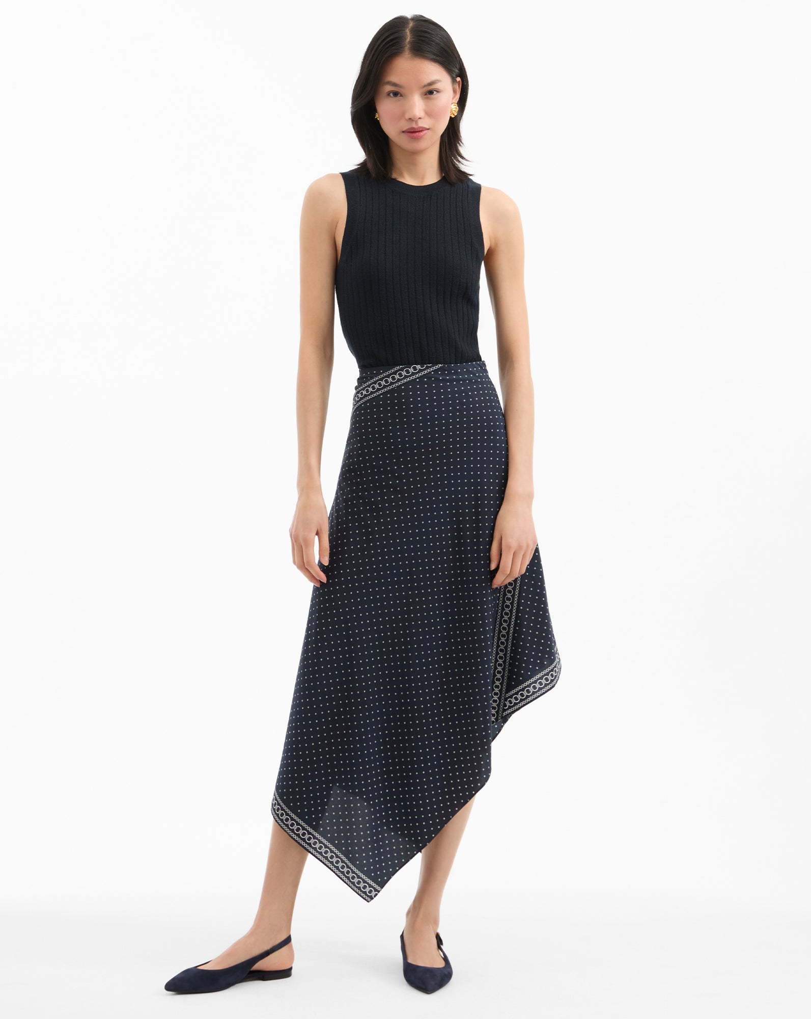Asymmetrical Silk Skirt with Polka Dot Trim | Hartley