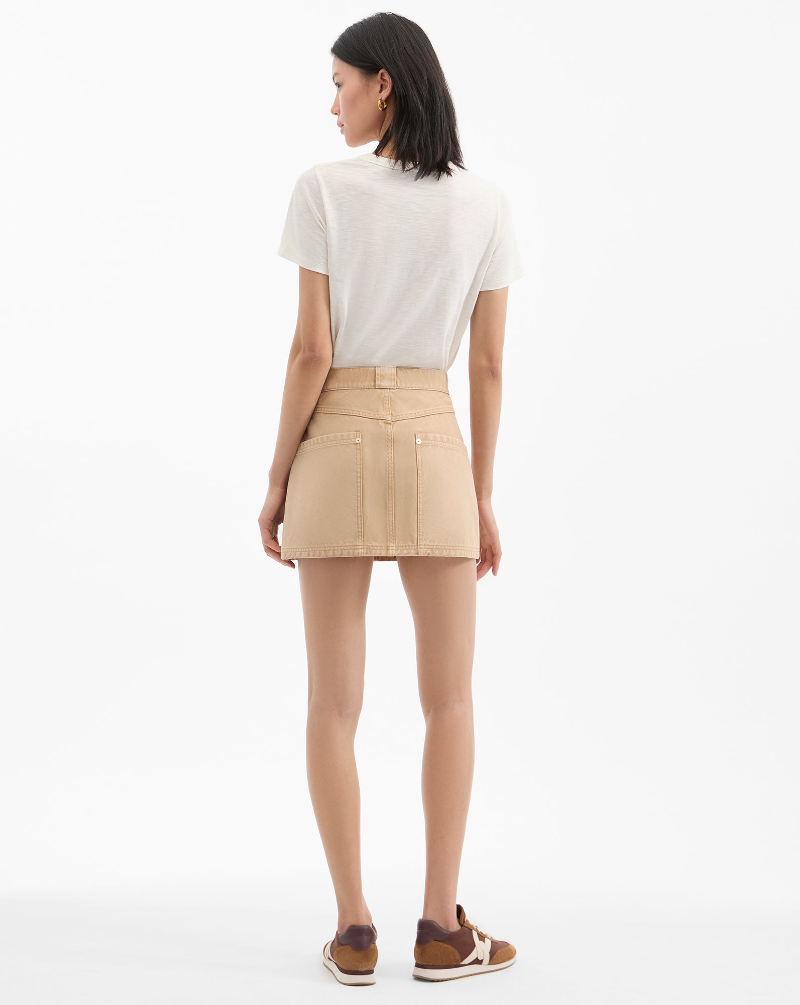 Khaki Denim Mini Skirt with A-Line Silhouette | Stelene