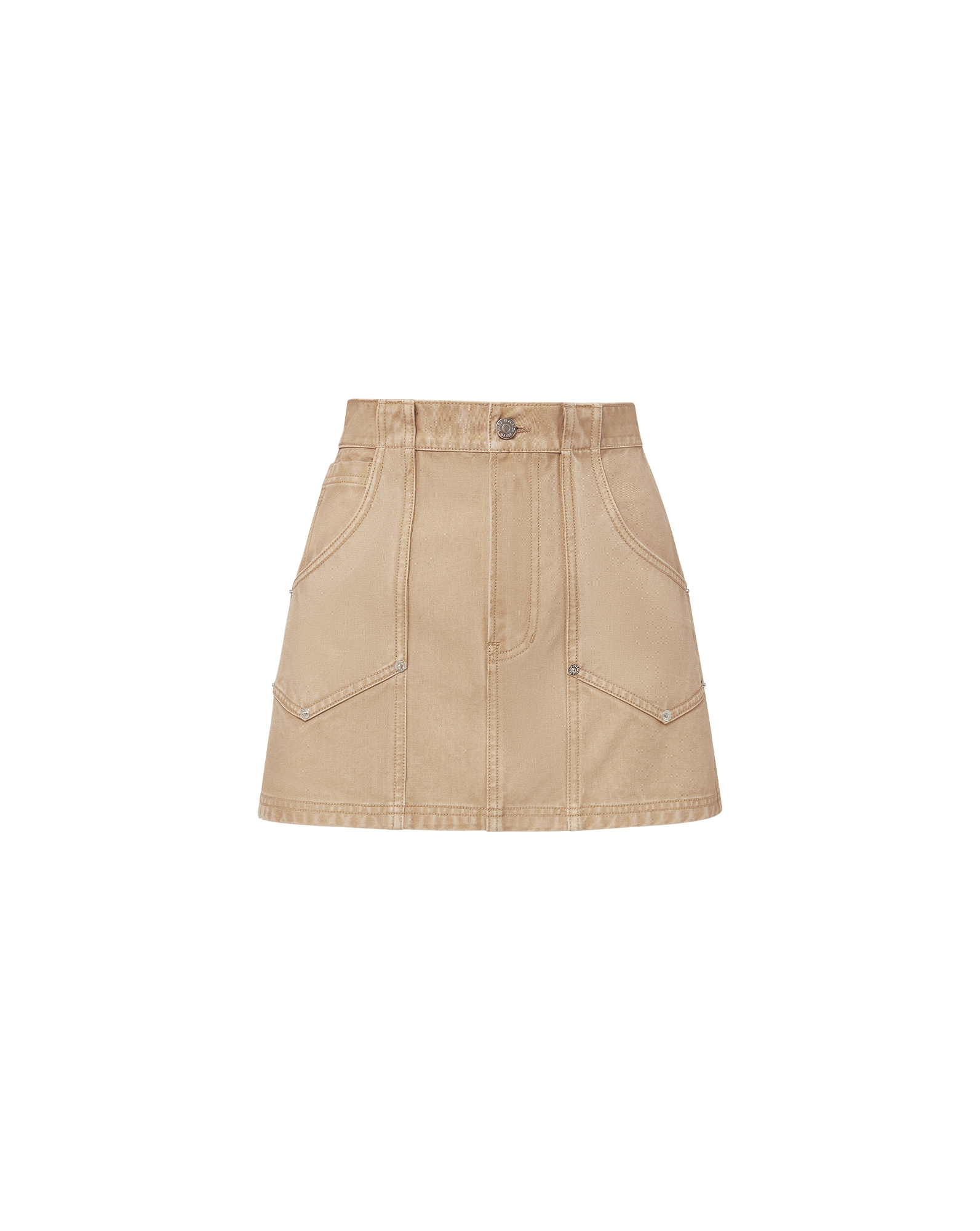 Khaki Denim Mini Skirt with A-Line Silhouette | Stelene