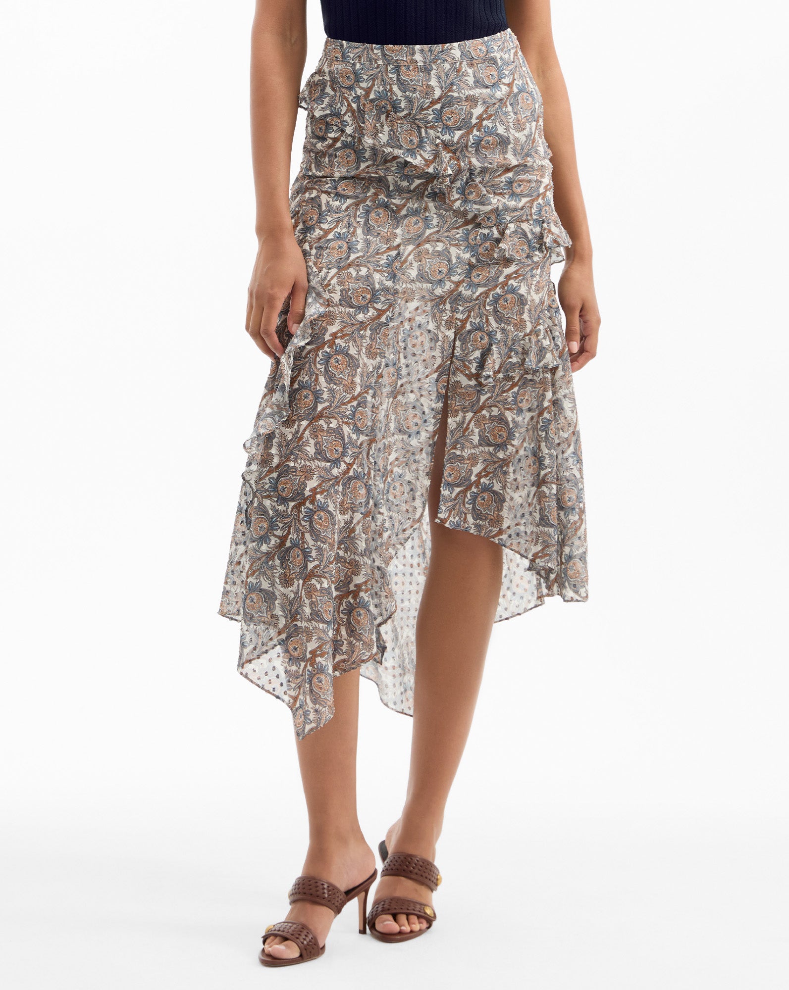 Silk Midi Skirt with Ruffles & Handkerchief Hem | Eleonora