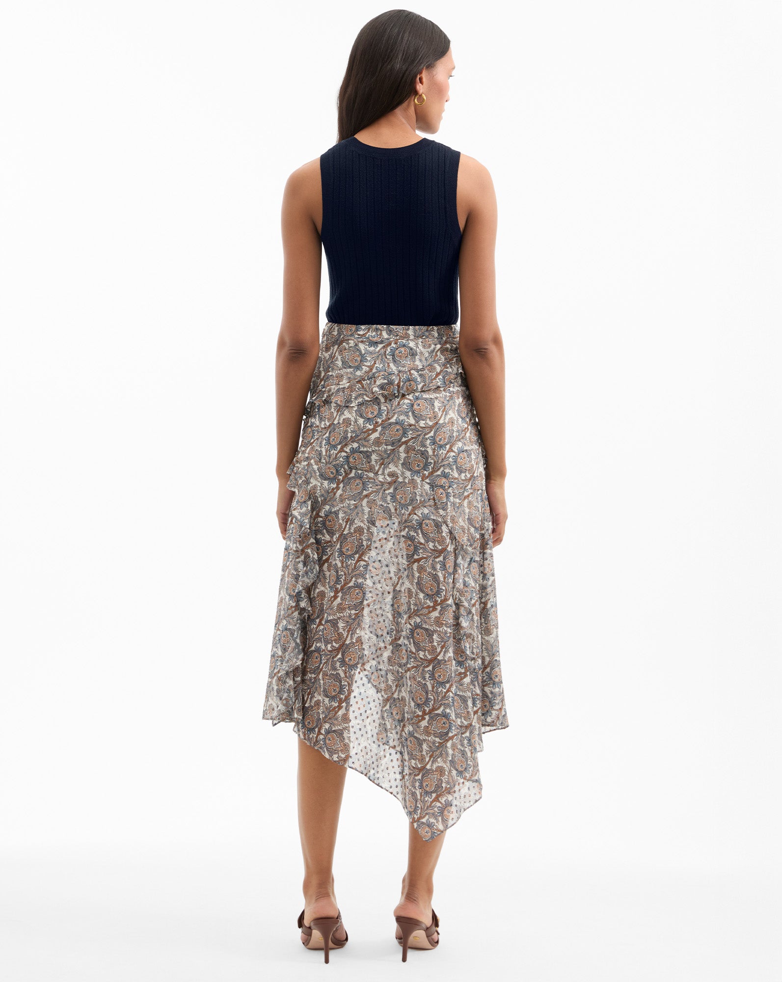 Silk Midi Skirt with Ruffles & Handkerchief Hem | Eleonora