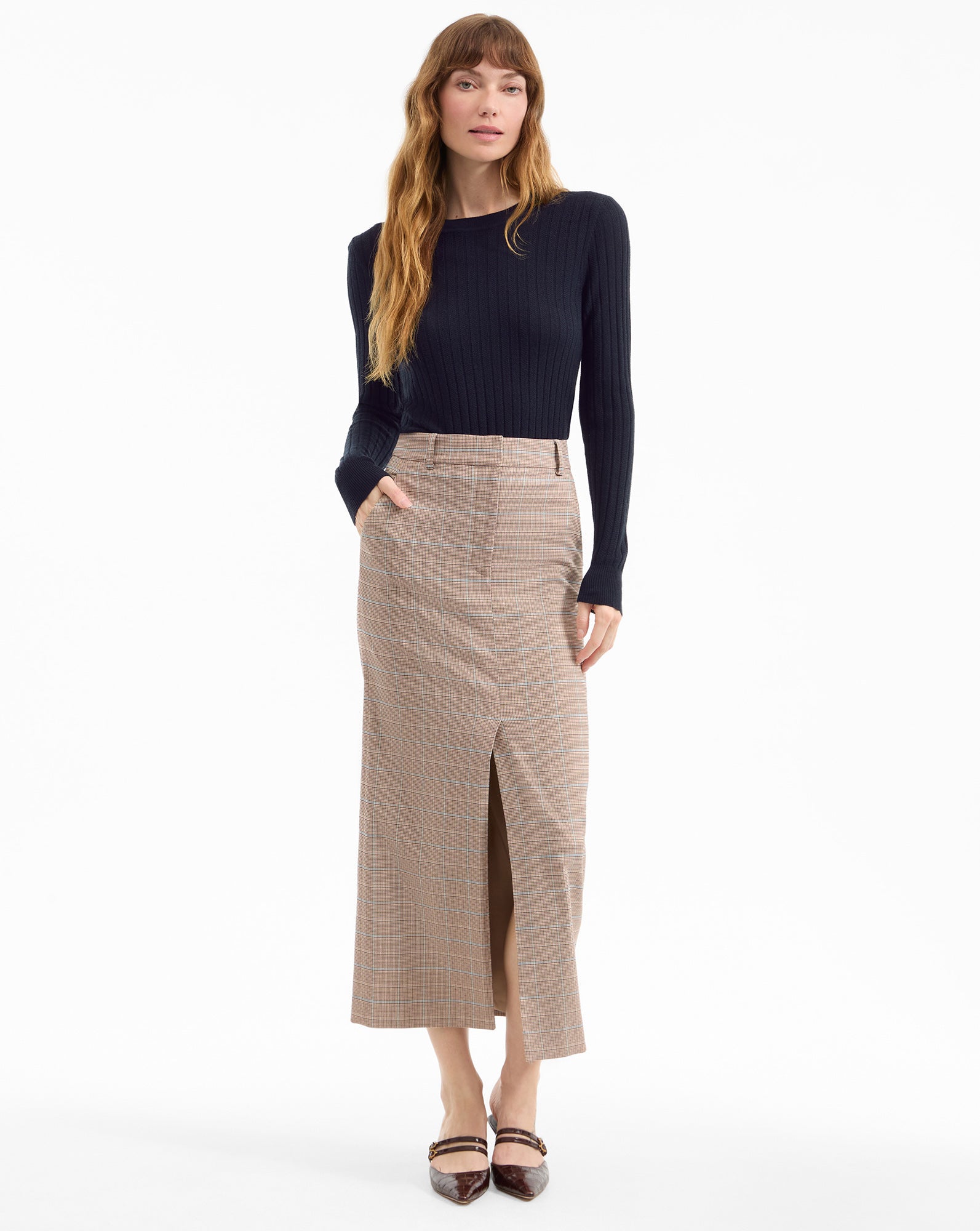 High Waist Maxi Skirt with Front Slit | Maxine Tailored Skirt