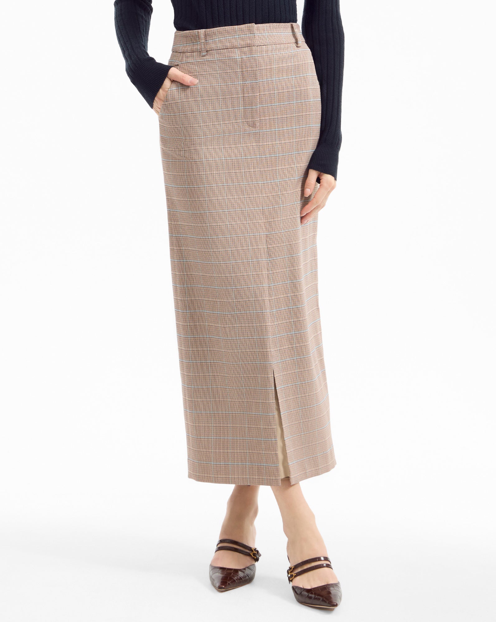 High Waist Maxi Skirt with Front Slit | Maxine Tailored Skirt
