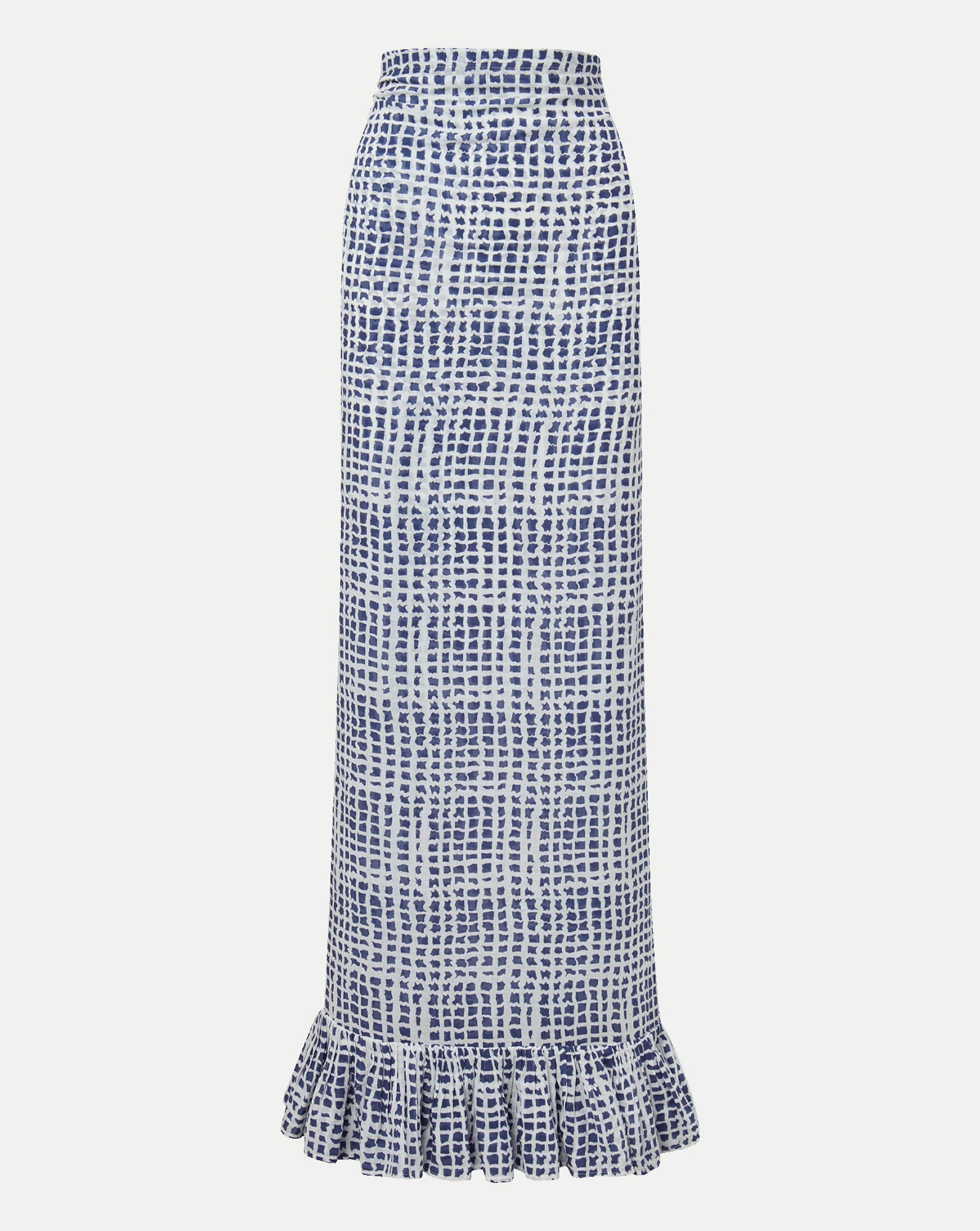 Blue Wavy Gingham Cotton Pareo with Ruffled Hem | Coniglio Palm Beach