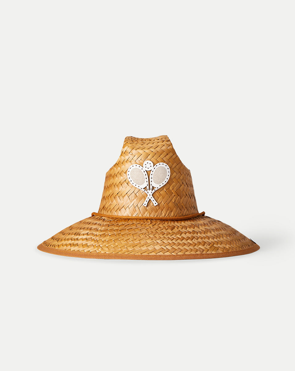 Straw Racquet Hat with Wide Brim & Adjustable Chin Cord | Sun Protection