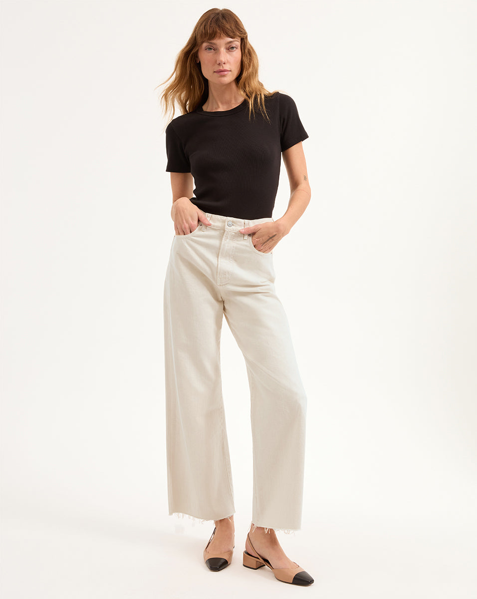 White Cropped Wide-Leg Jeans | High-Rise Japanese Denim | Taylor