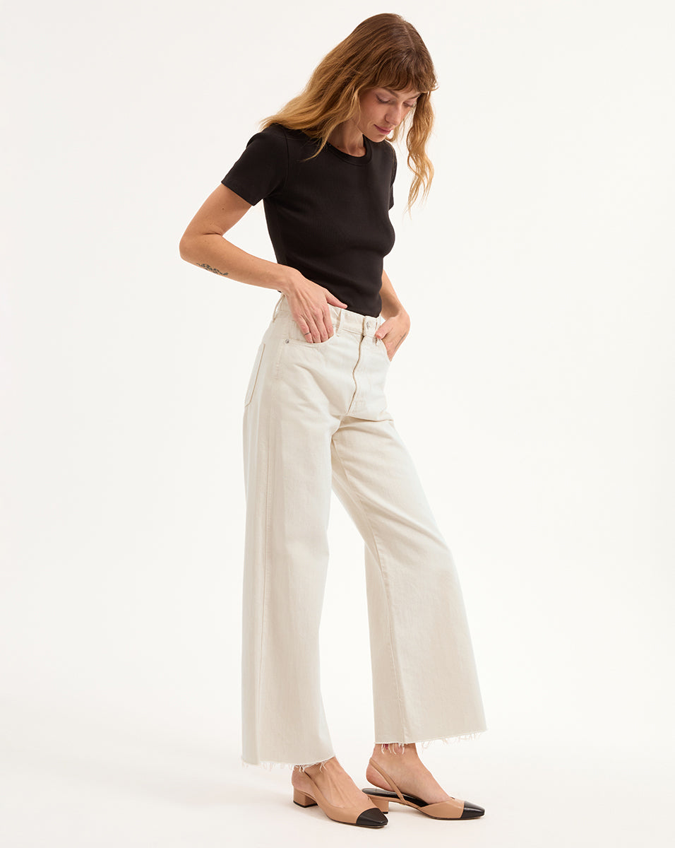 White Cropped Wide-Leg Jeans | High-Rise Japanese Denim | Taylor