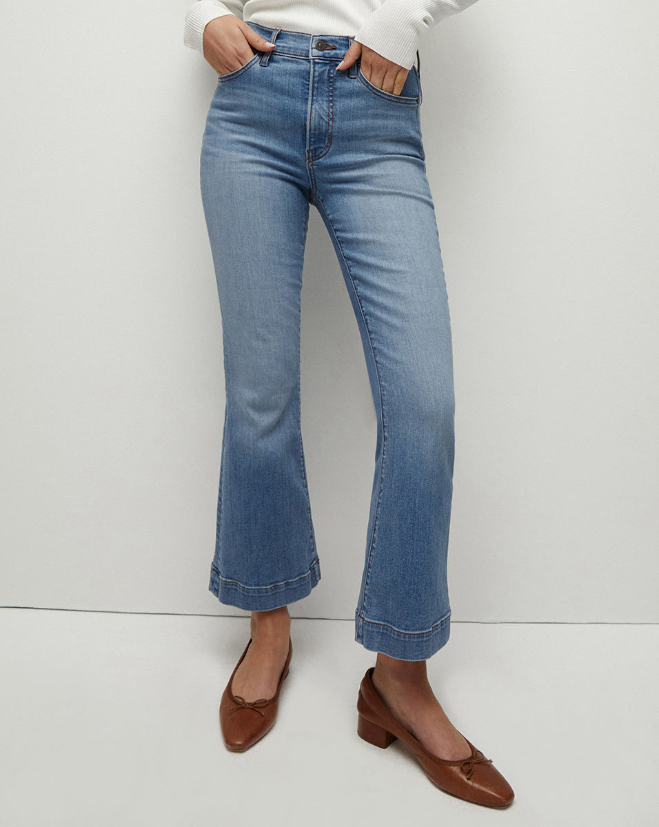 High-Rise Kick-Flare Jeans in Classic Black Wash | Carson
