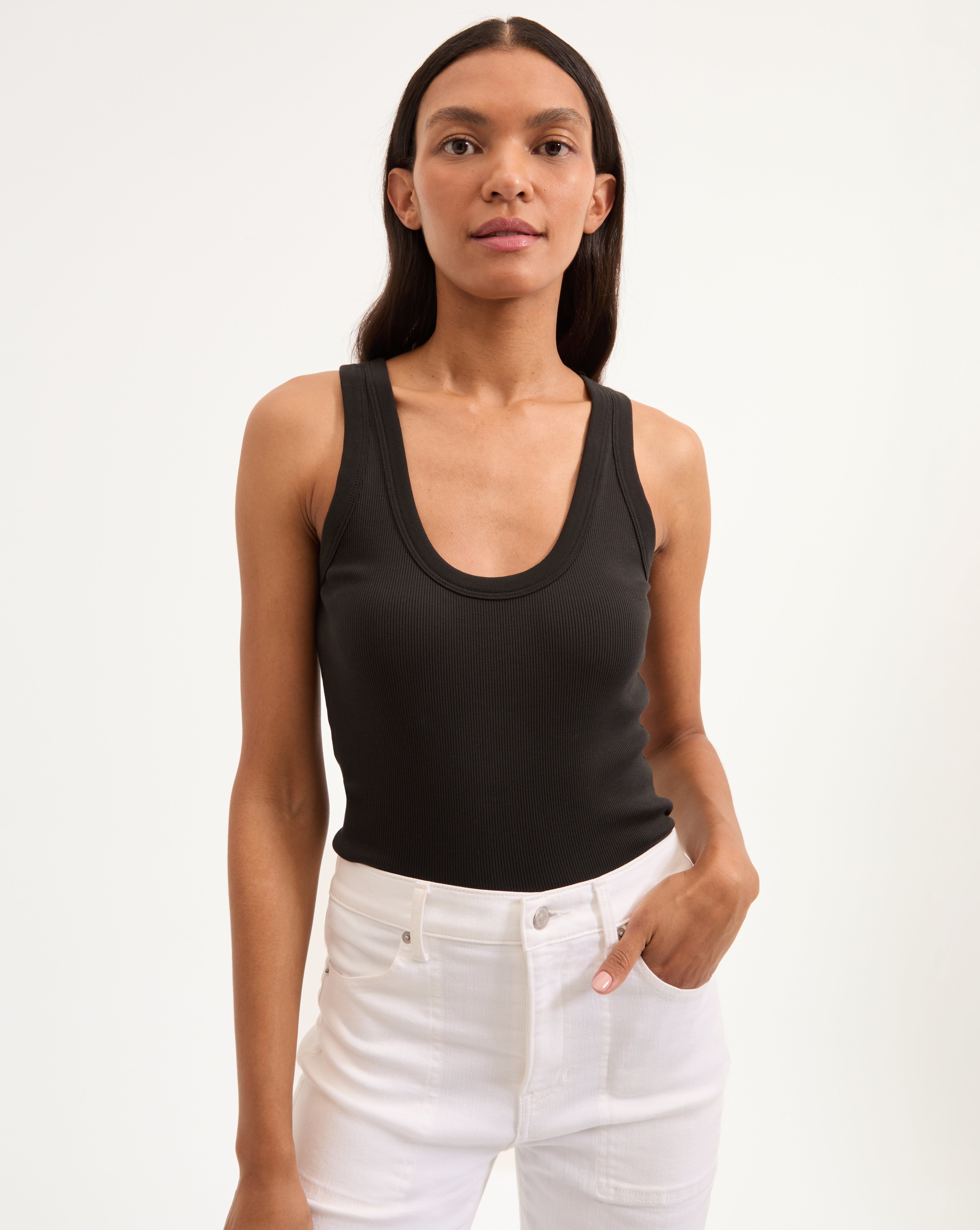 Ribbed Scoopneck Tank Top in Stretch Cotton | Birke