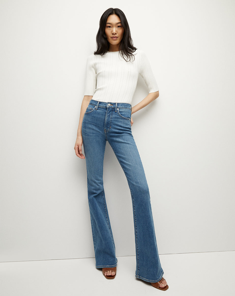 High-Rise Skinny-Flare Jeans in Classic Blue Wash | Beverly