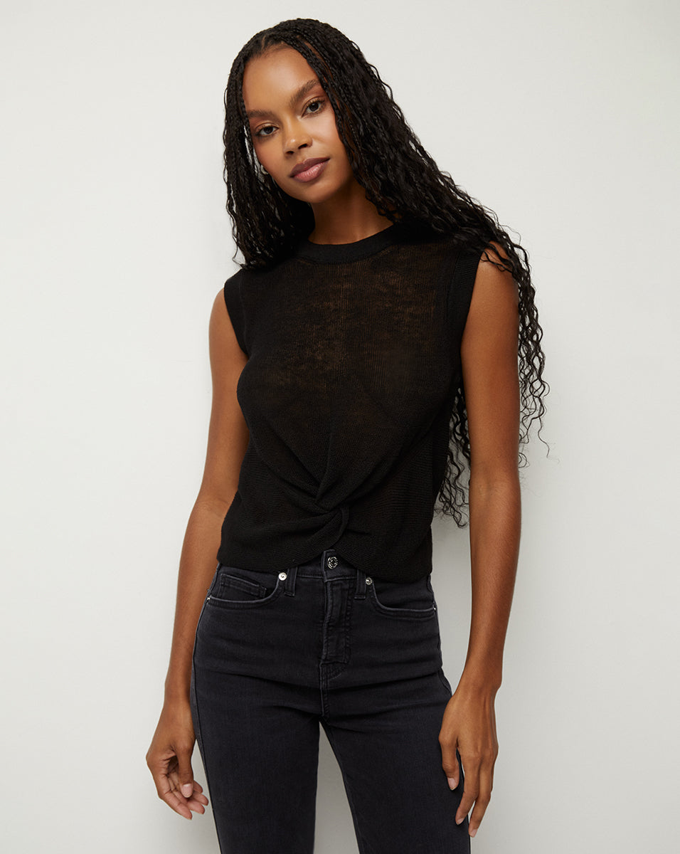 Linen-Blend Twist-Front Sweater | Kellen