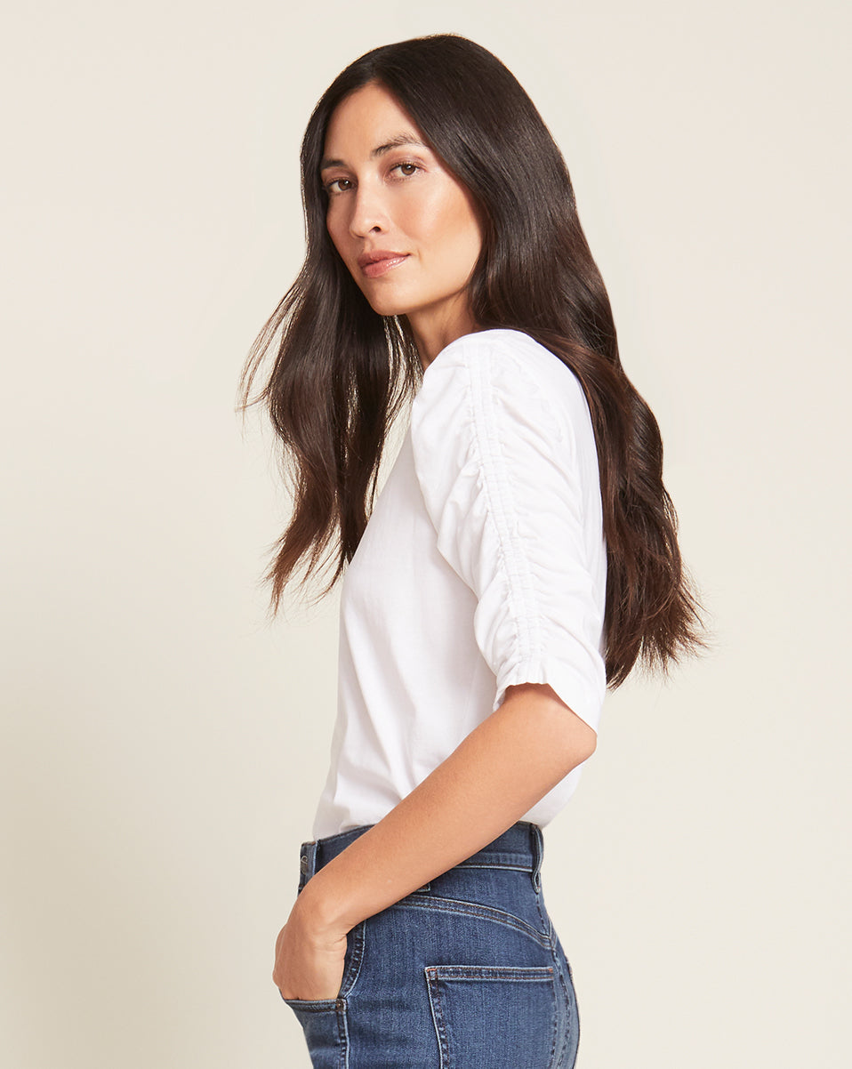 Ruched-Sleeve Cotton T-Shirt for Women | Waldorf
