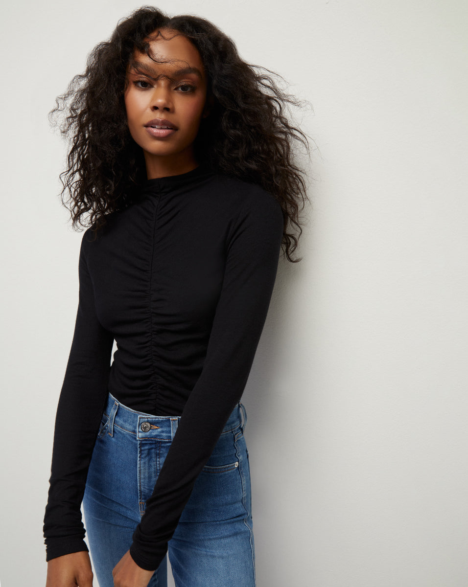 Ruched Turtleneck Top for Women | Soft-Stretch Modal Blend
