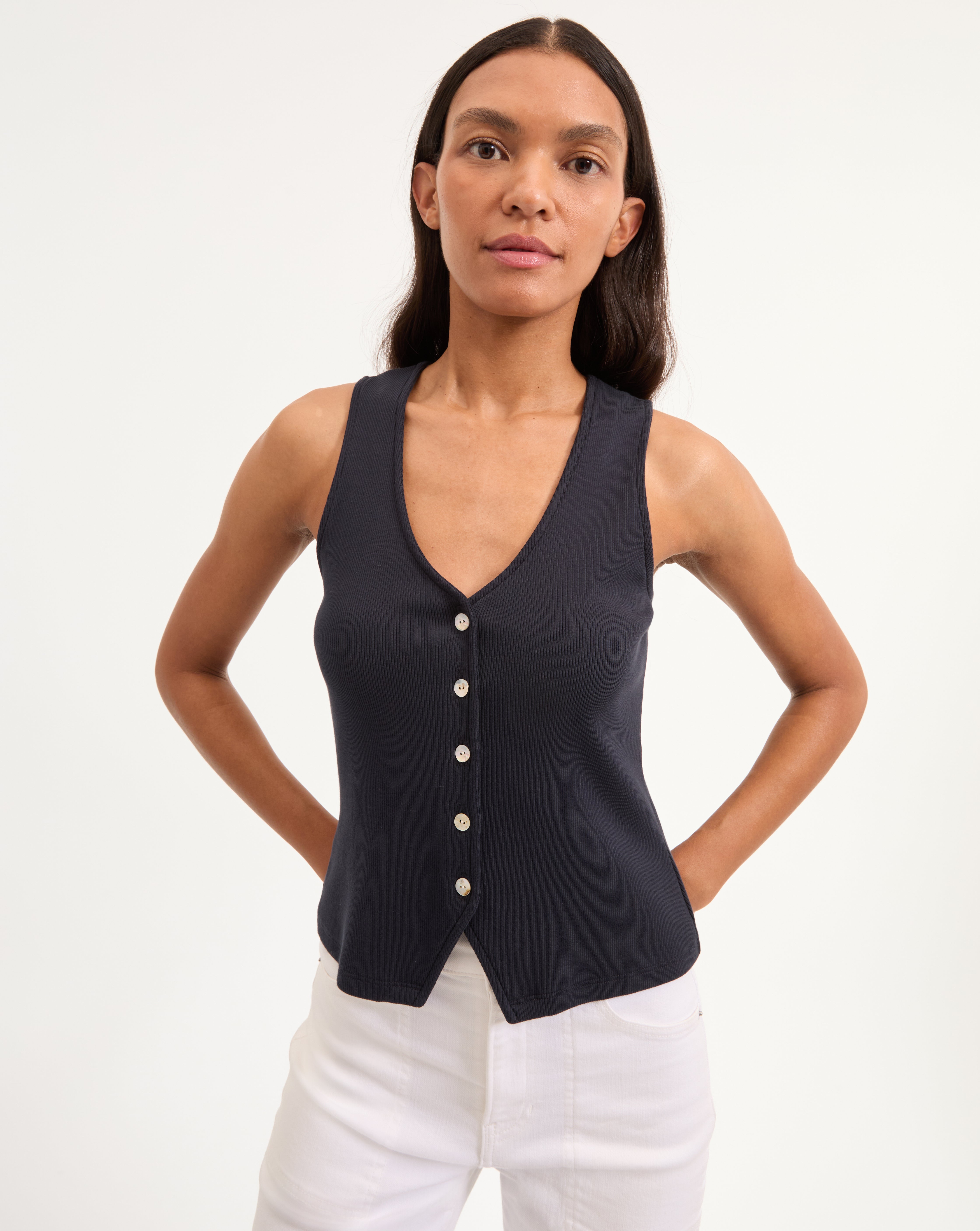 Ribbed Button-Down Tank Top for Women | Hoorne