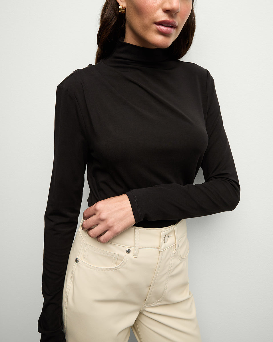 Silk-Like Stretch Turtleneck with Side Ruching | Mylie