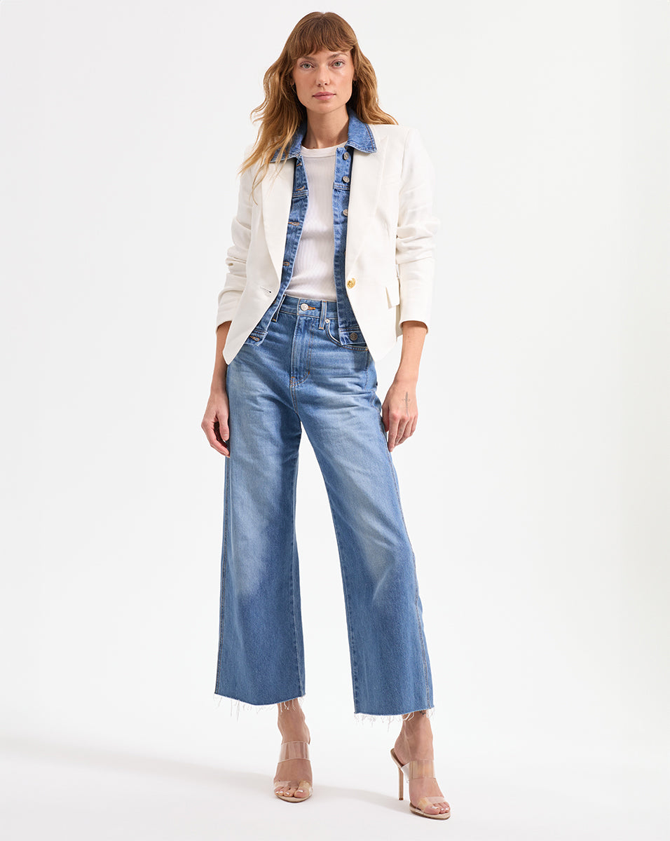 Stretch Cropped Blazer with Shoulder Pads | Hosanna Dickey Jacket